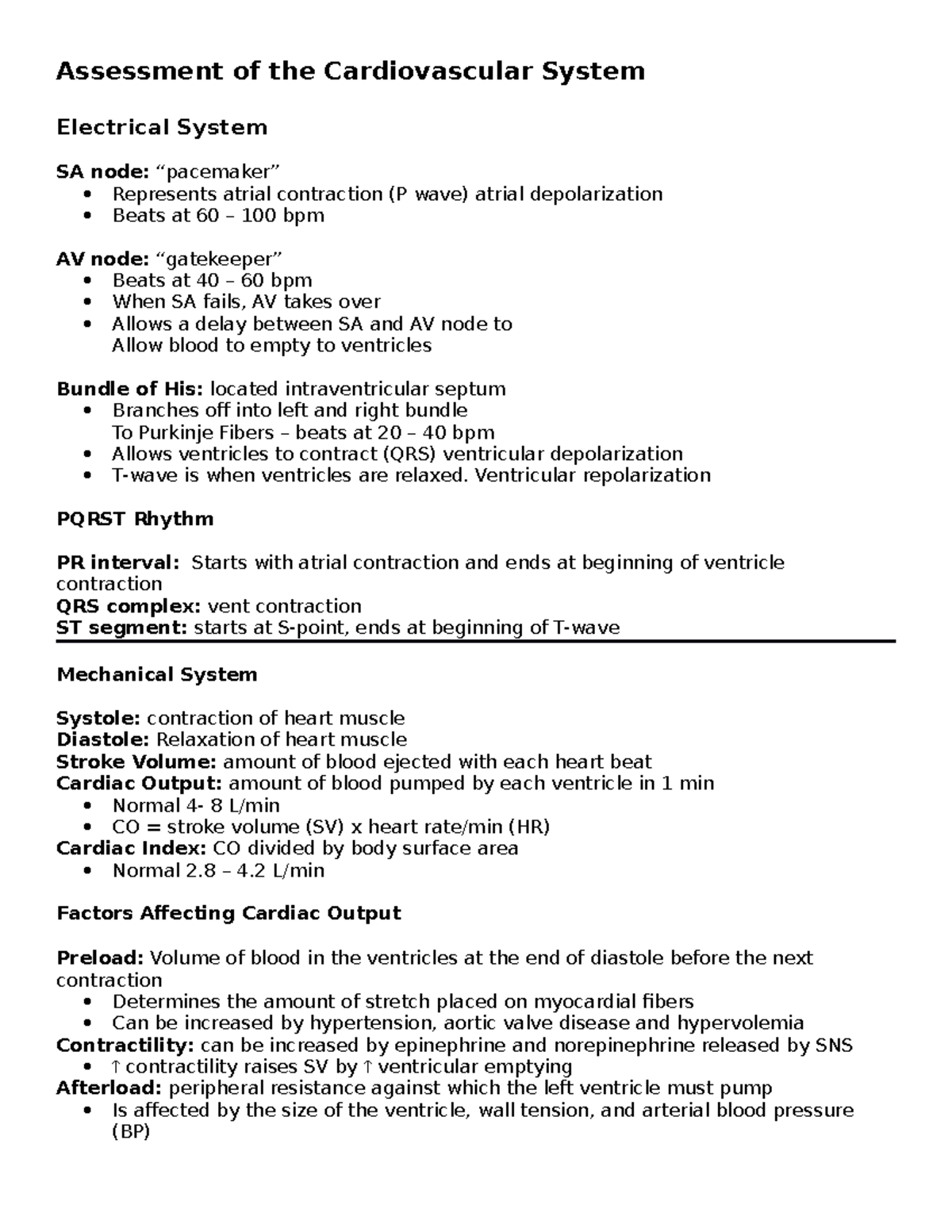 Cardiovascular Assessment - Assessment Of The Cardiovascular System 