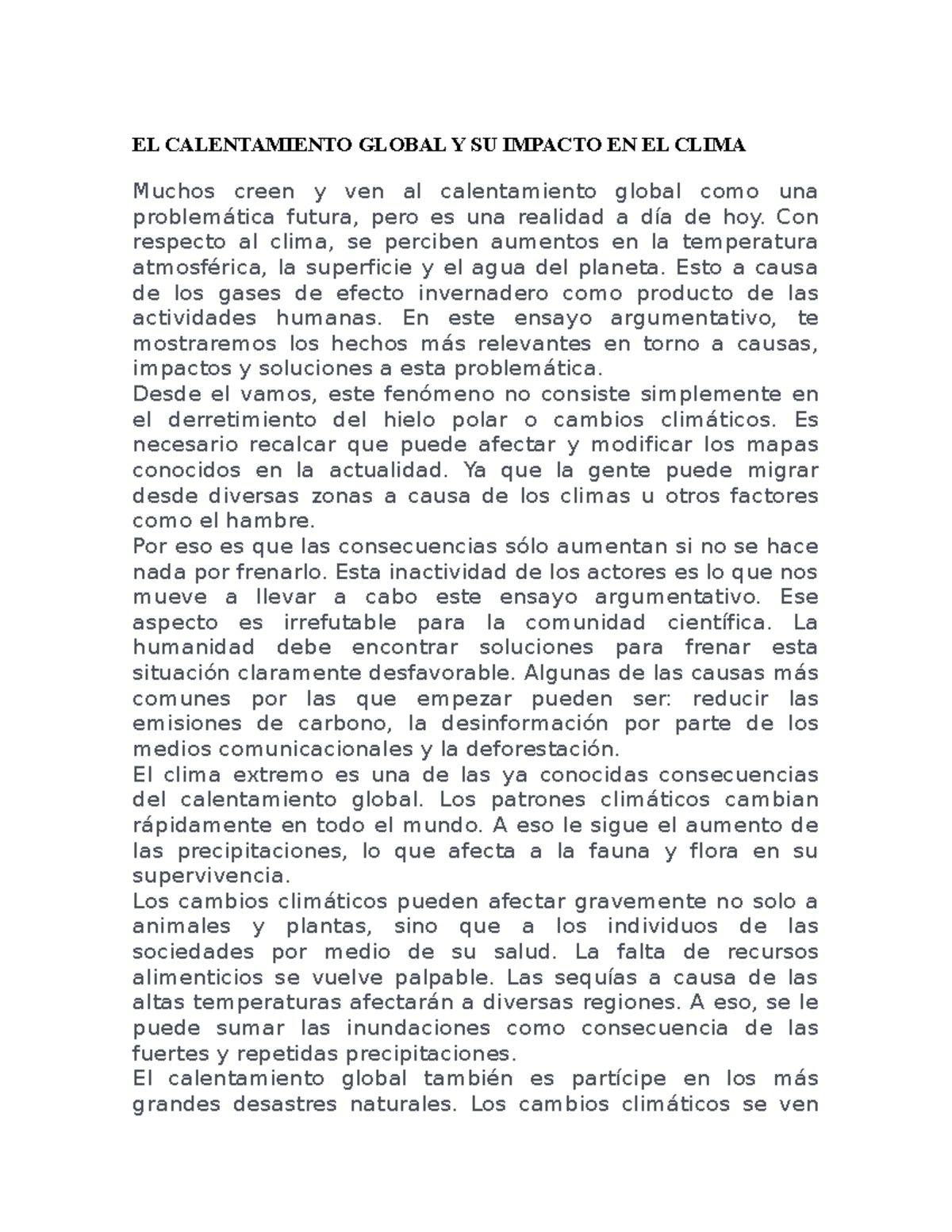 EL Calentamiento Global Y SU Impacto EN EL Clima - EL CALENTAMIENTO ...