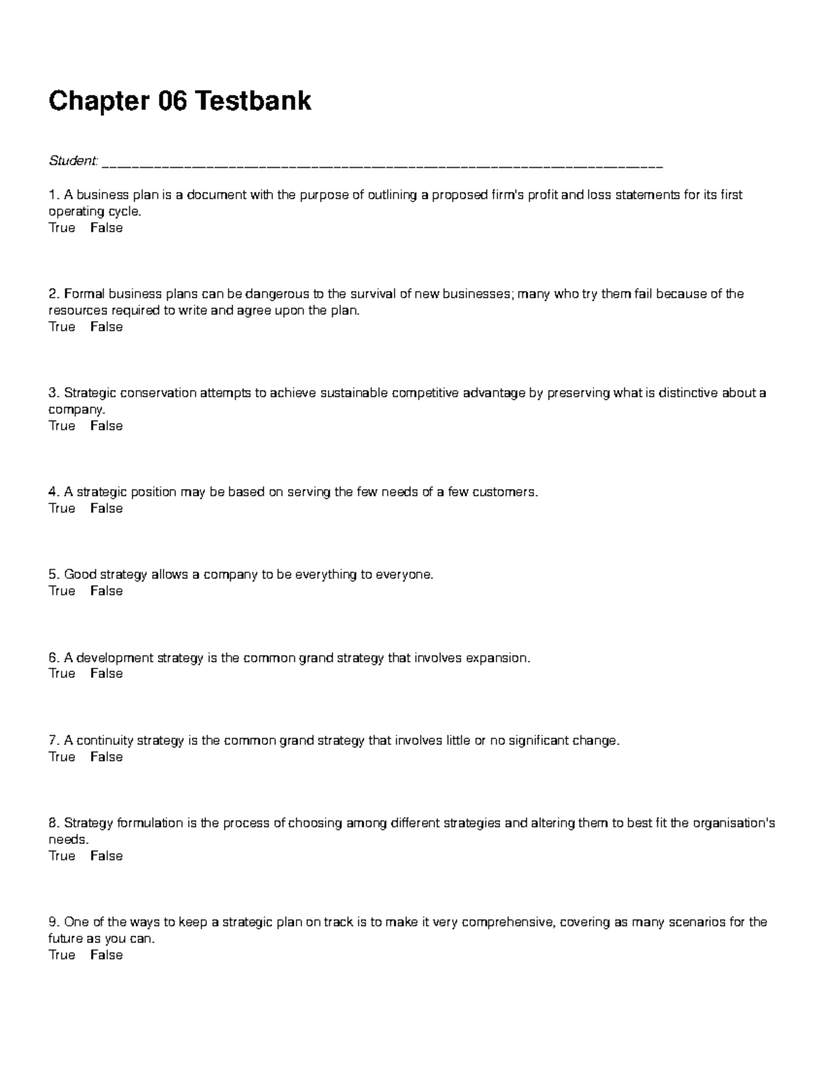 Chapter 06 Testbank - Chapter 06 Testbank Student: - Studocu