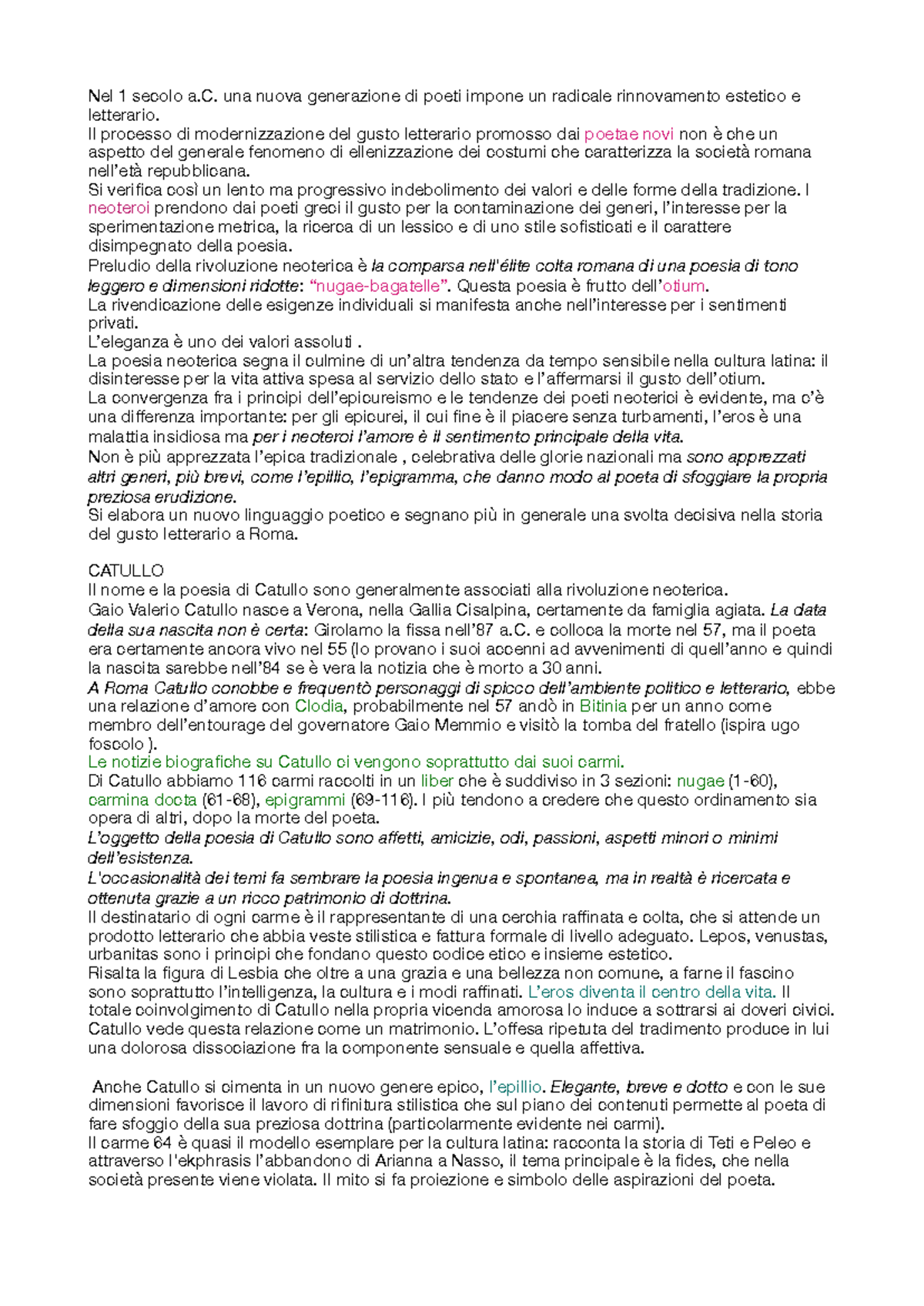 Catullo - Nel 1 secolo a. una nuova generazione di poeti impone un ...