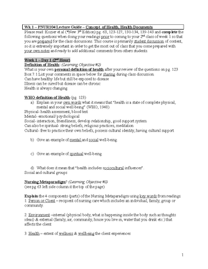 WEEK 2 notes - Wk 2 Day 1 (#1) PNUR104 Lecture Guide - Health ...