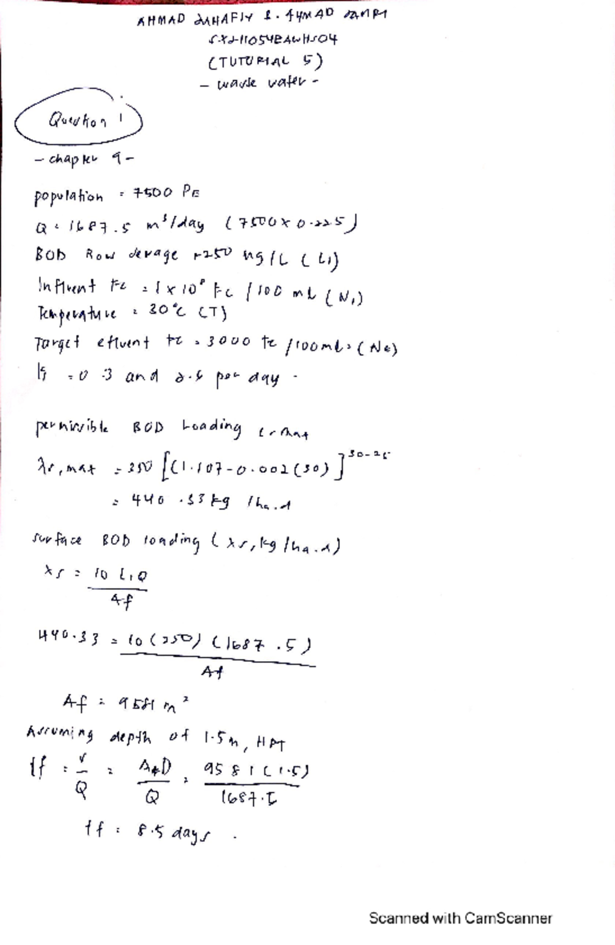 Tutorial 5 Waste Water - Civil Engineering - Studocu