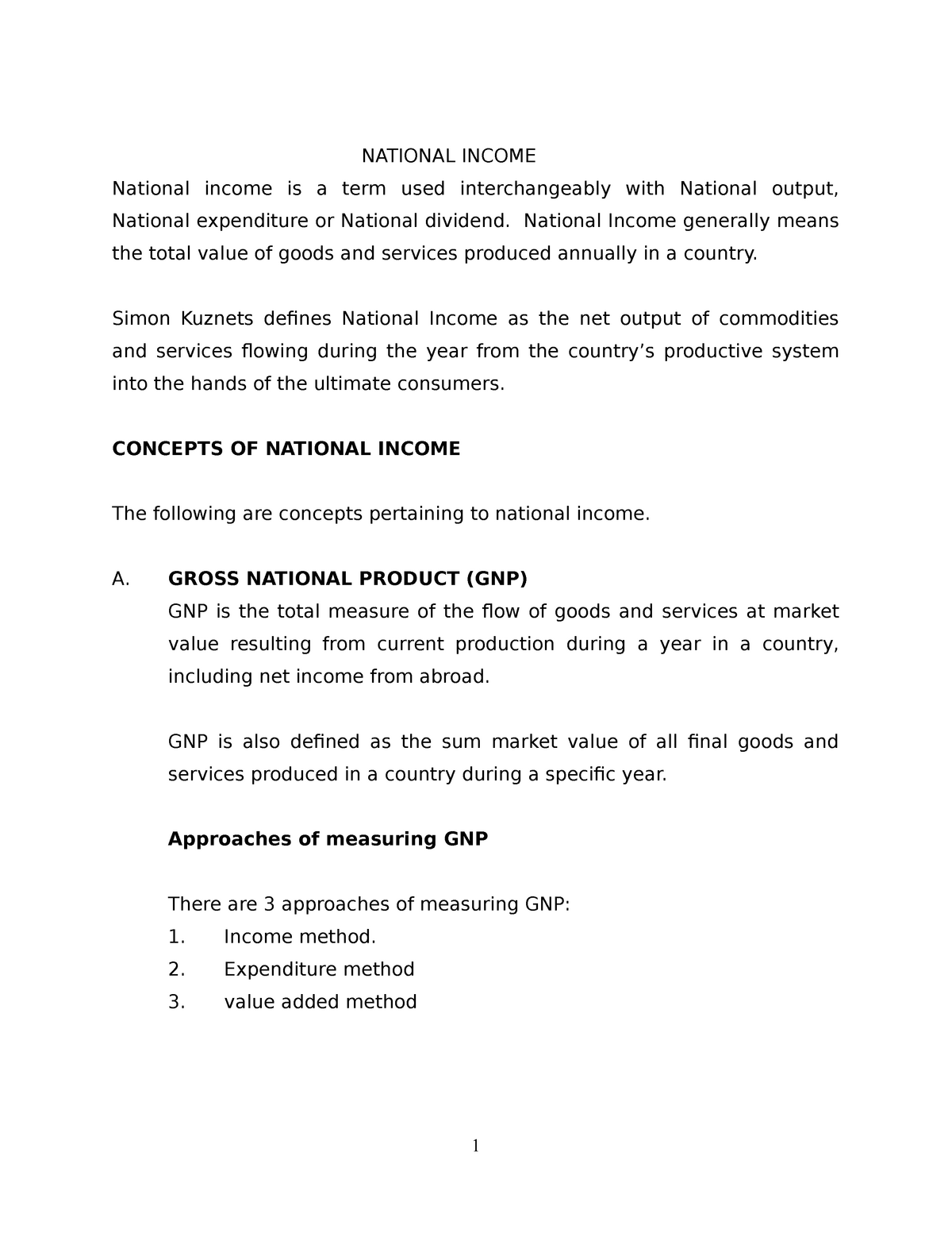 Macro-Economics Topic 1 Concept Of National Income - NATIONAL INCOME ...