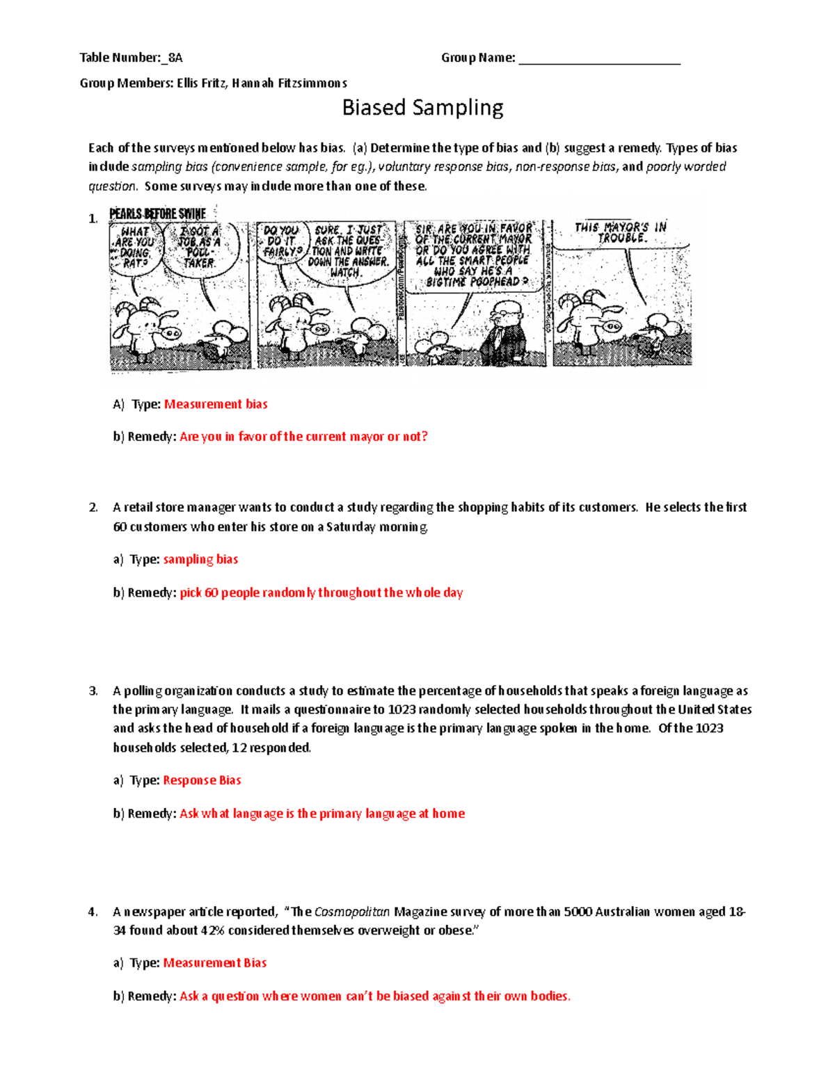 Bias sample practice - Table Number:_8A Group Name: Group Members ...