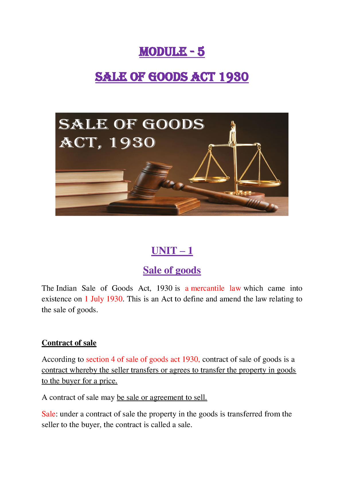 sales of goods act 1930 case study with solution pdf