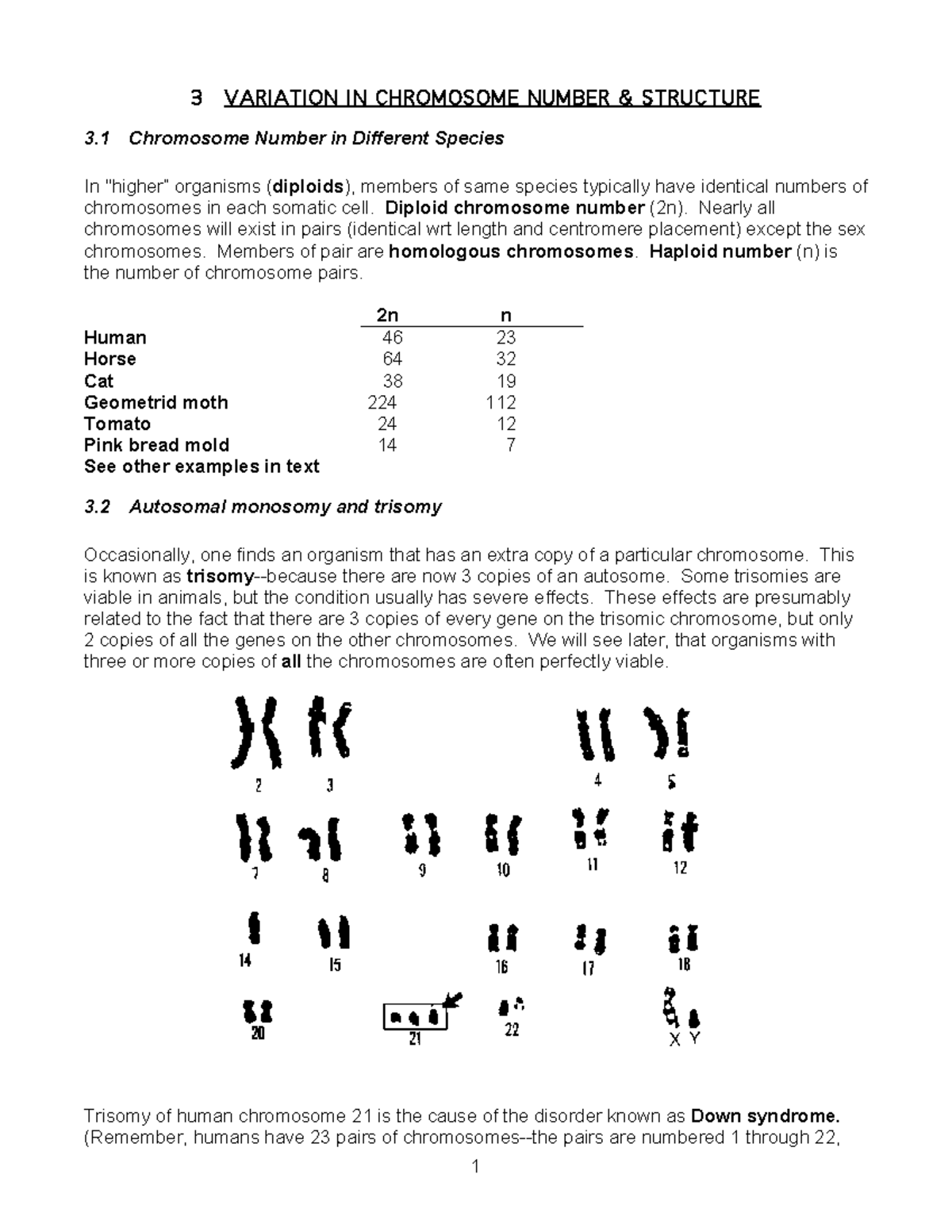 Chromosomes - NONE - 3 VARIATION IN CHROMOSOME NUMBER & STRUCTURE 3 ...