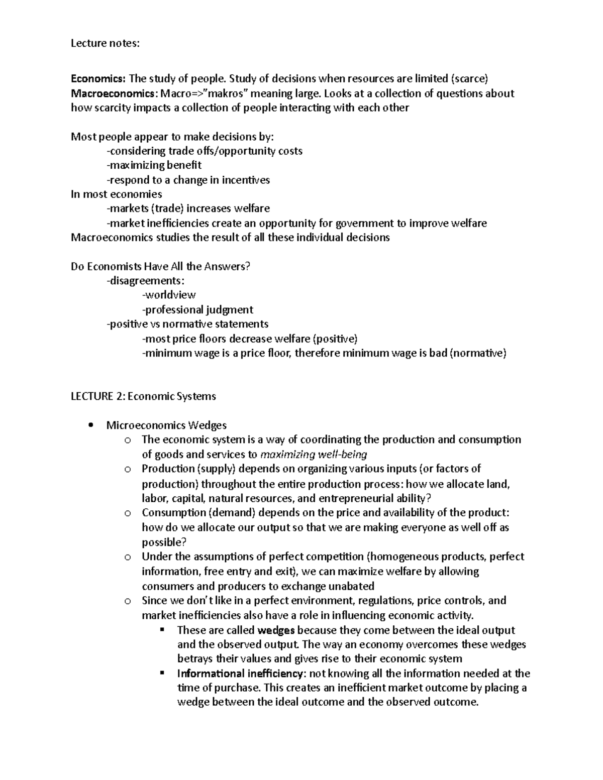 Lecture notes: Economics and Economic Systems - Studocu