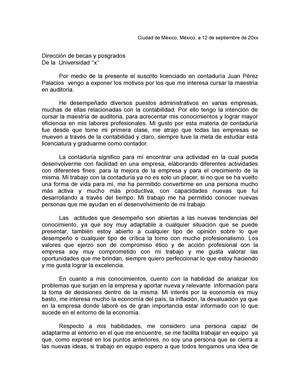 Ejemplo carta exposicion de motivos - Ciudad de México, México, a 12 de  septiembre de 20xx Dirección - Studocu
