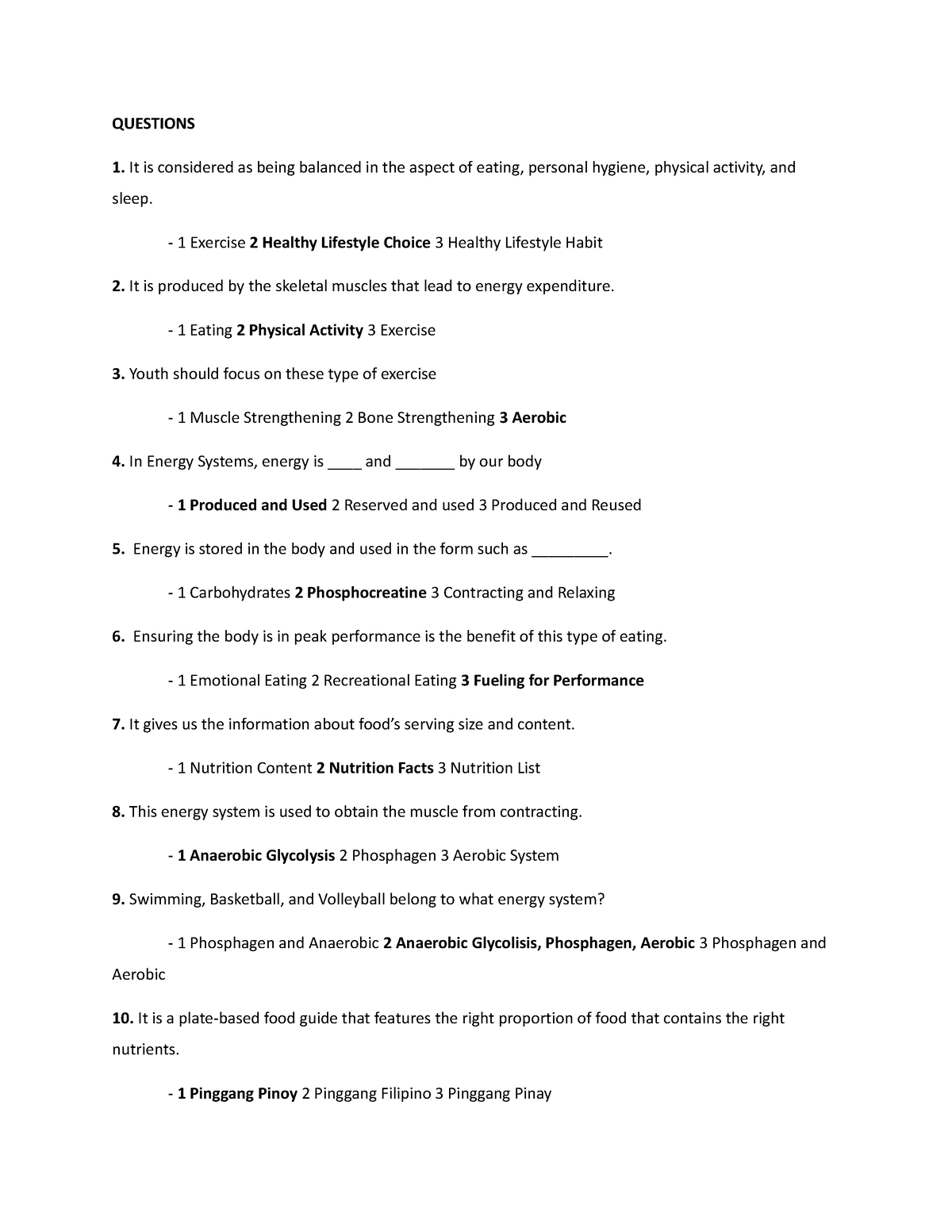 Questions - QUESTIONS It is considered as being balanced in the aspect ...