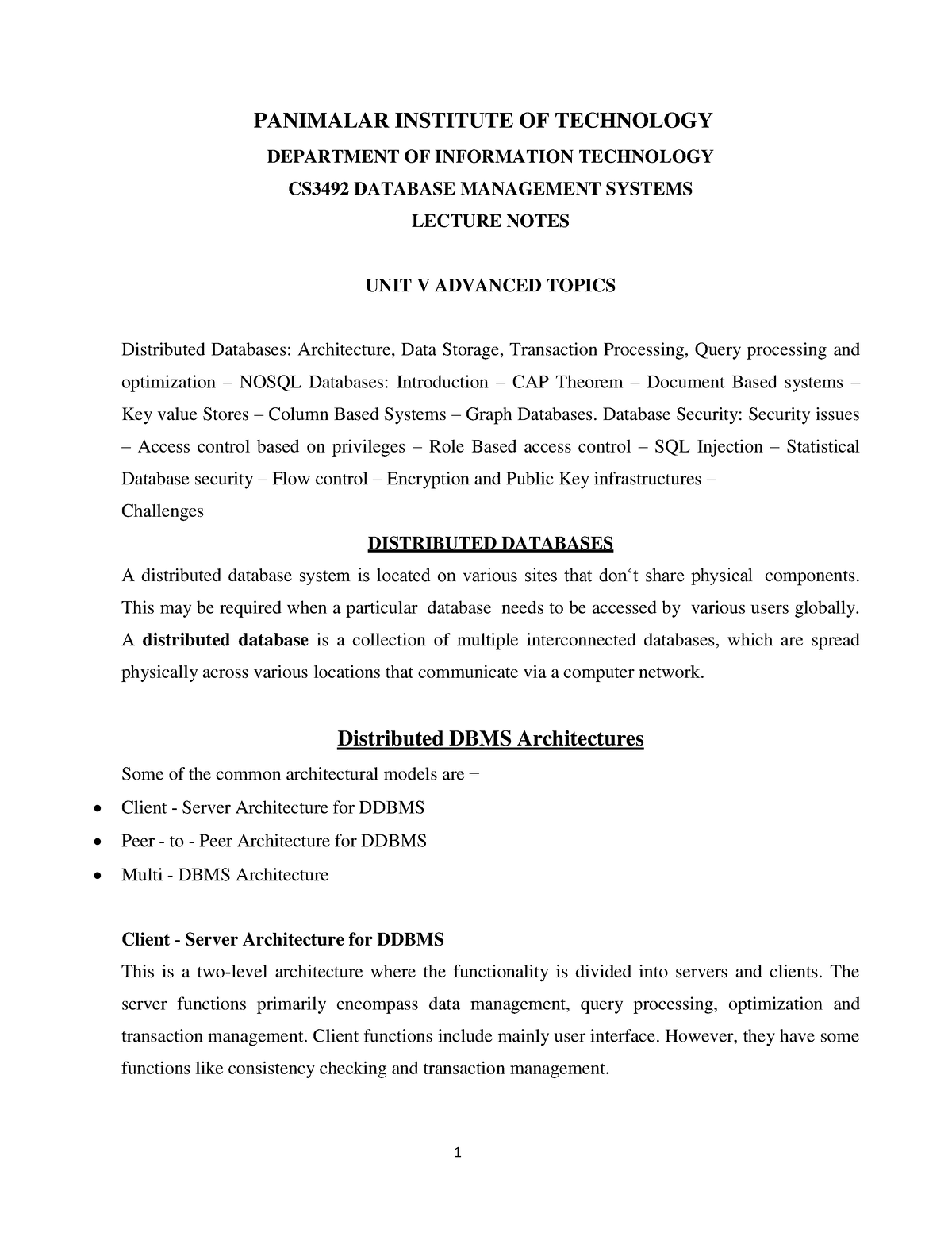 Unit 5 Dbms - Unit 5 - Database Management Systems - Studocu