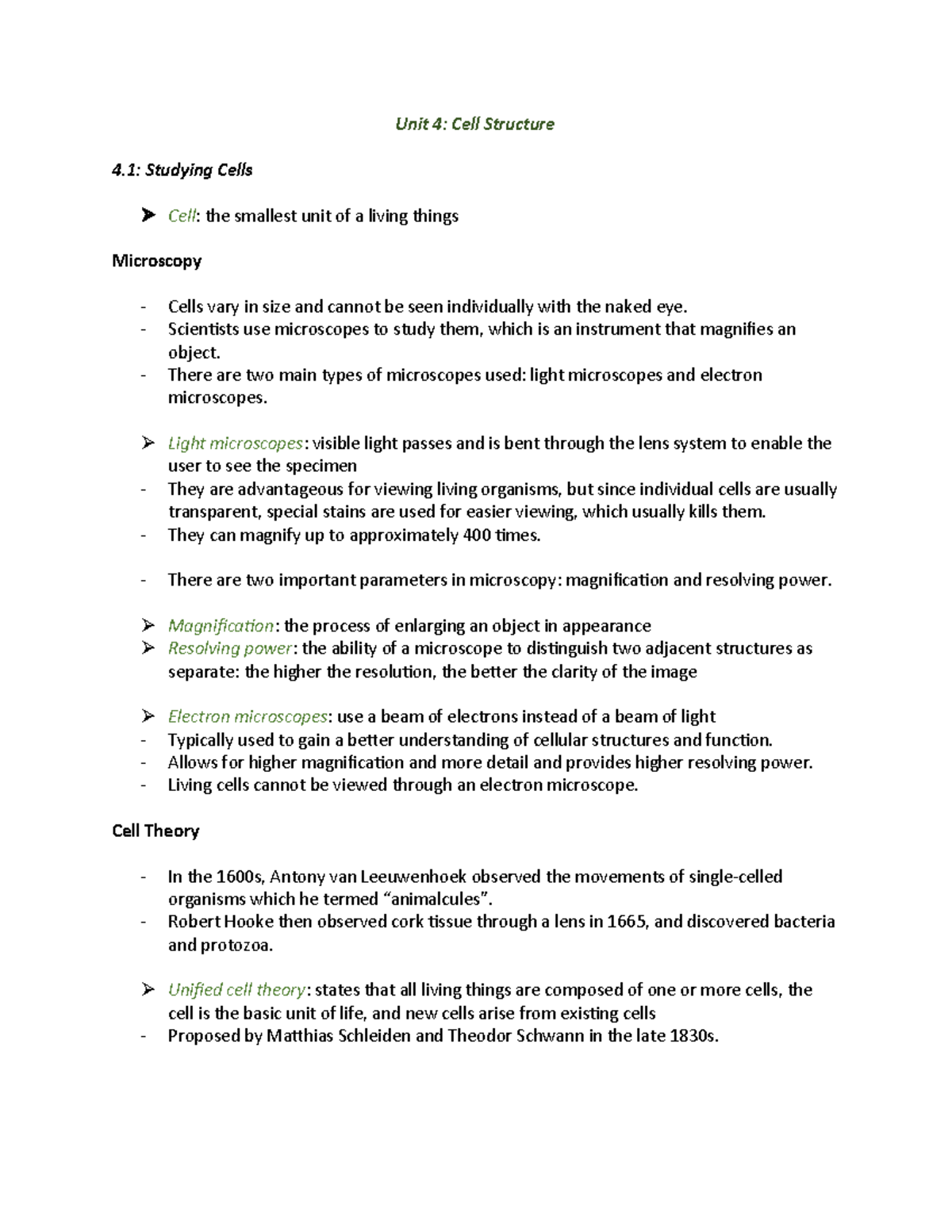 Scribd - precise notes for universty students - Unit 4: Cell Structure ...