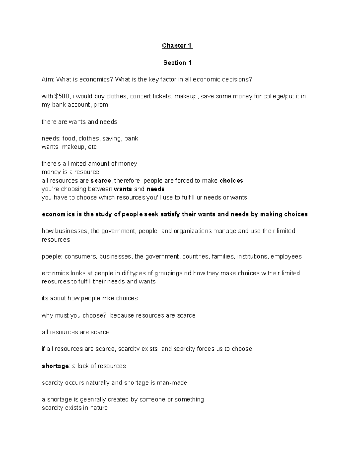 Economics Chapter 1 - Lecture notes 1 - Chapter 1 Section 1 Aim: What ...