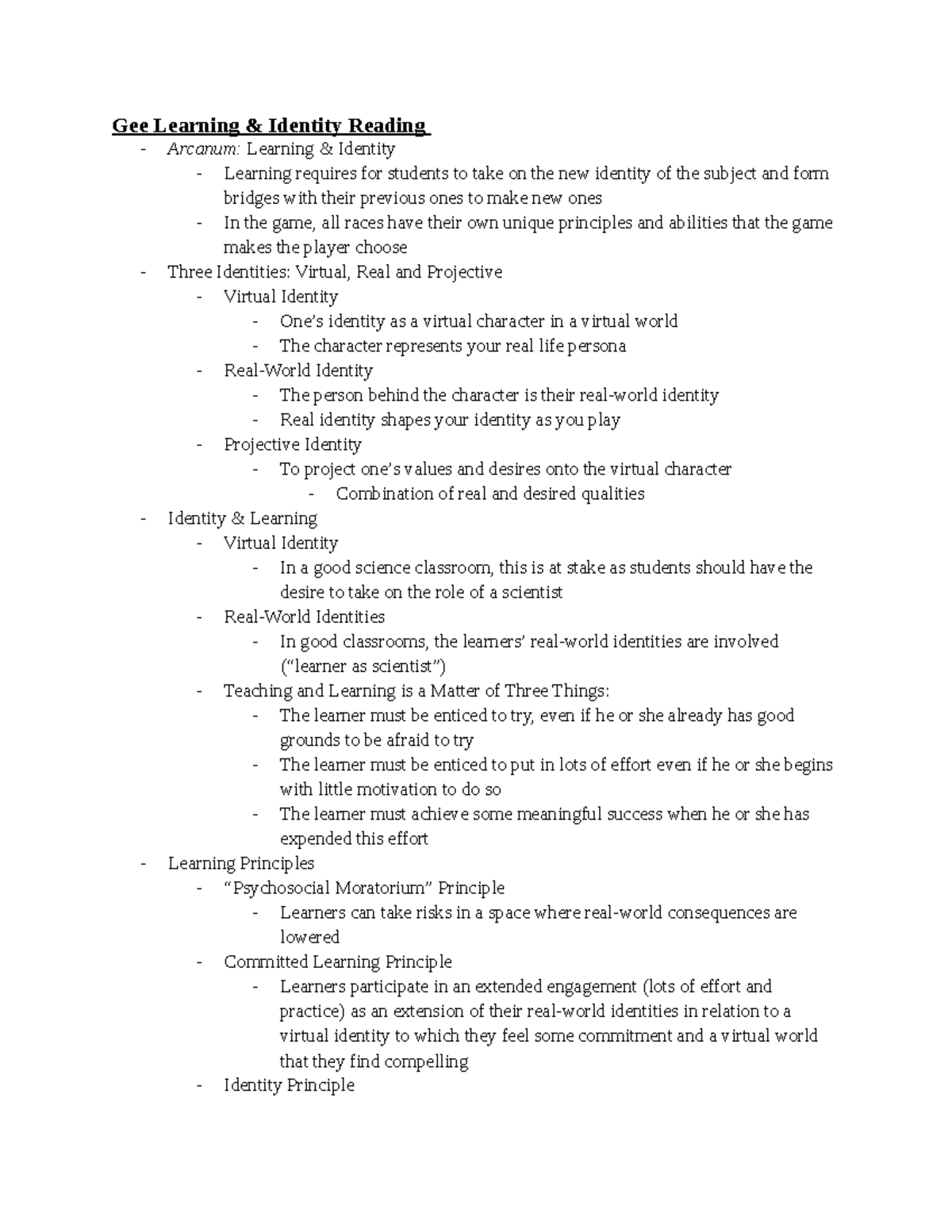 Week 3 Gee Learning & Identity Notes - Gee Learning & Identity Reading ...