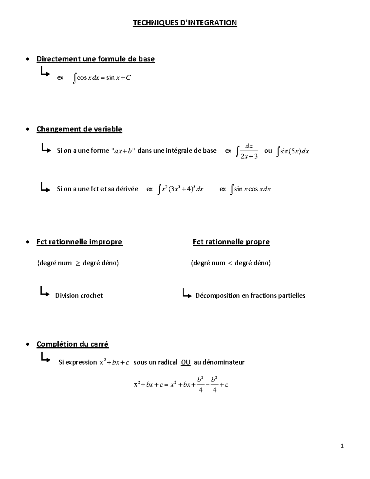 Techniques dintegration - TECHNIQUES D’INTEGRATION Directement une ...