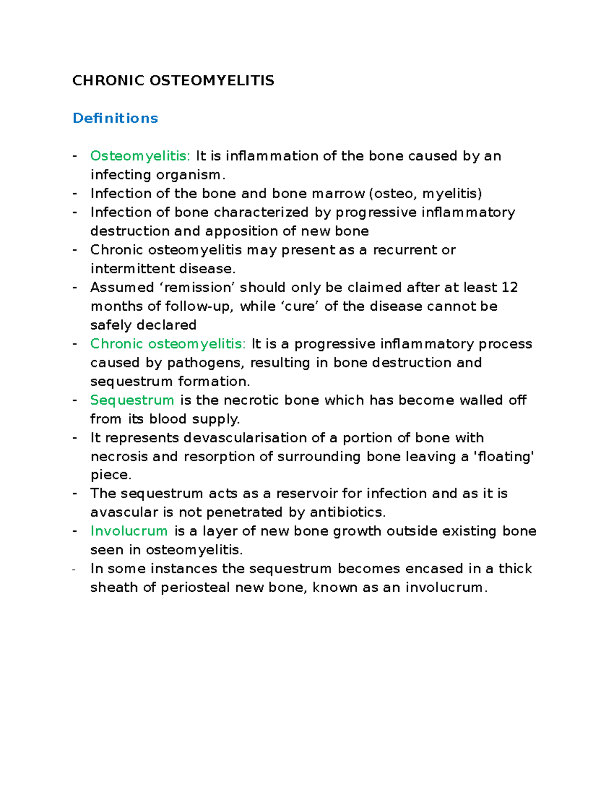 Osteomyelitis ( Chronic) - CHRONIC OSTEOMYELITIS Definitions ...
