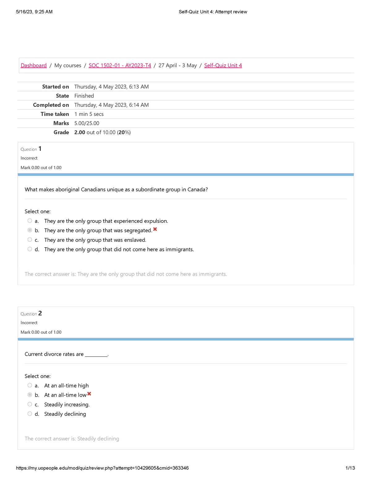 Self-Quiz Unit 4 Attempt Review 3 - Started On Thursday, 4 May 2023, 6: ...