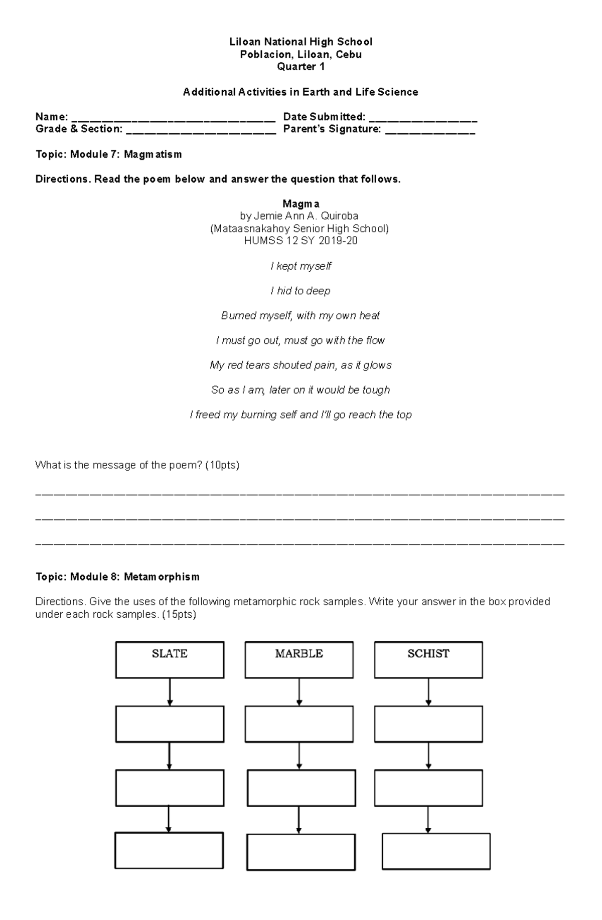 Mod 7 8 Addtional Activities Liloan National High School Poblacion