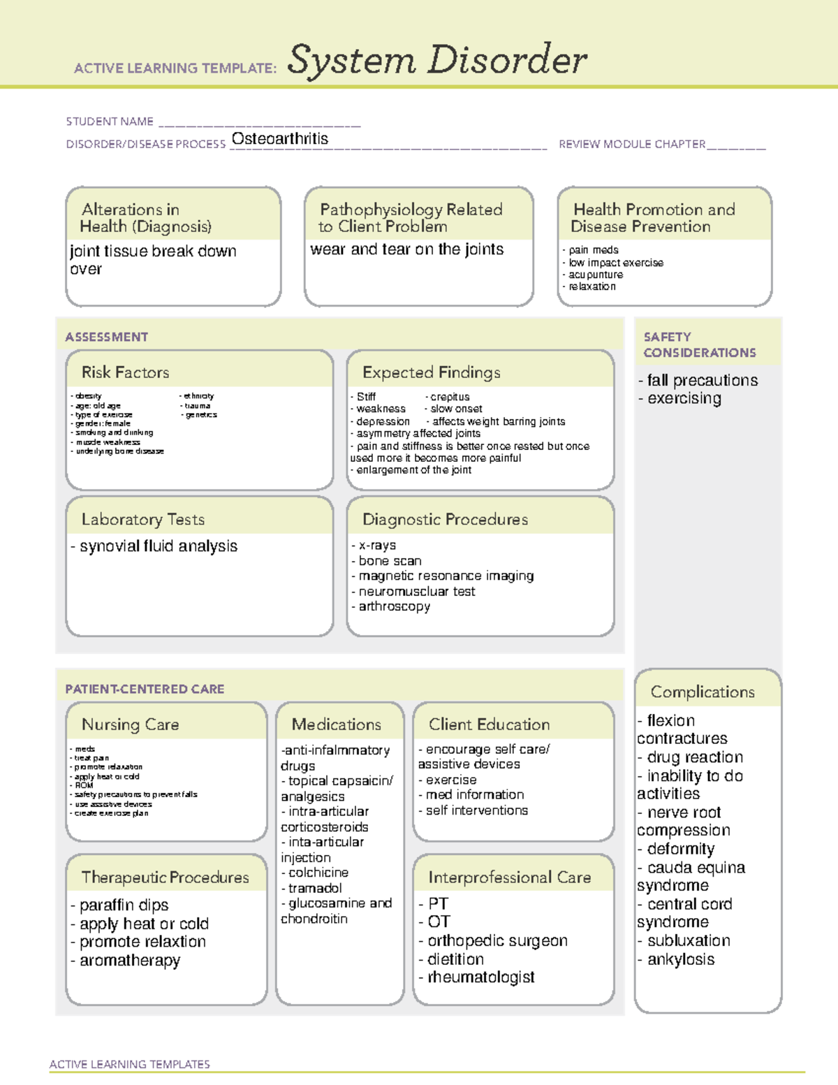 Osteoarthritis system disorder - ACTIVE LEARNING TEMPLATES System ...