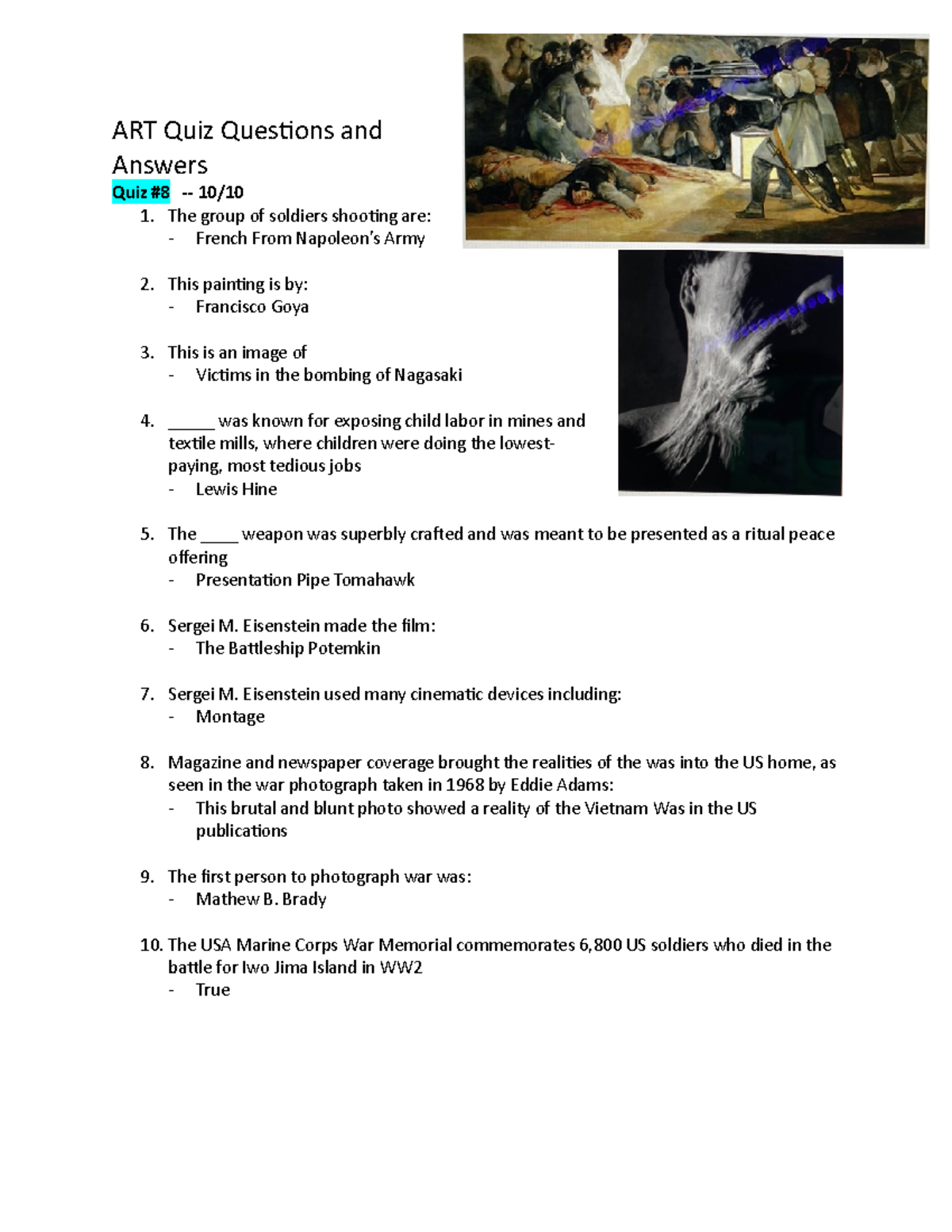 ART Quiz 8 Quiz Answers. ART Quiz Questions and Answers Quiz 8