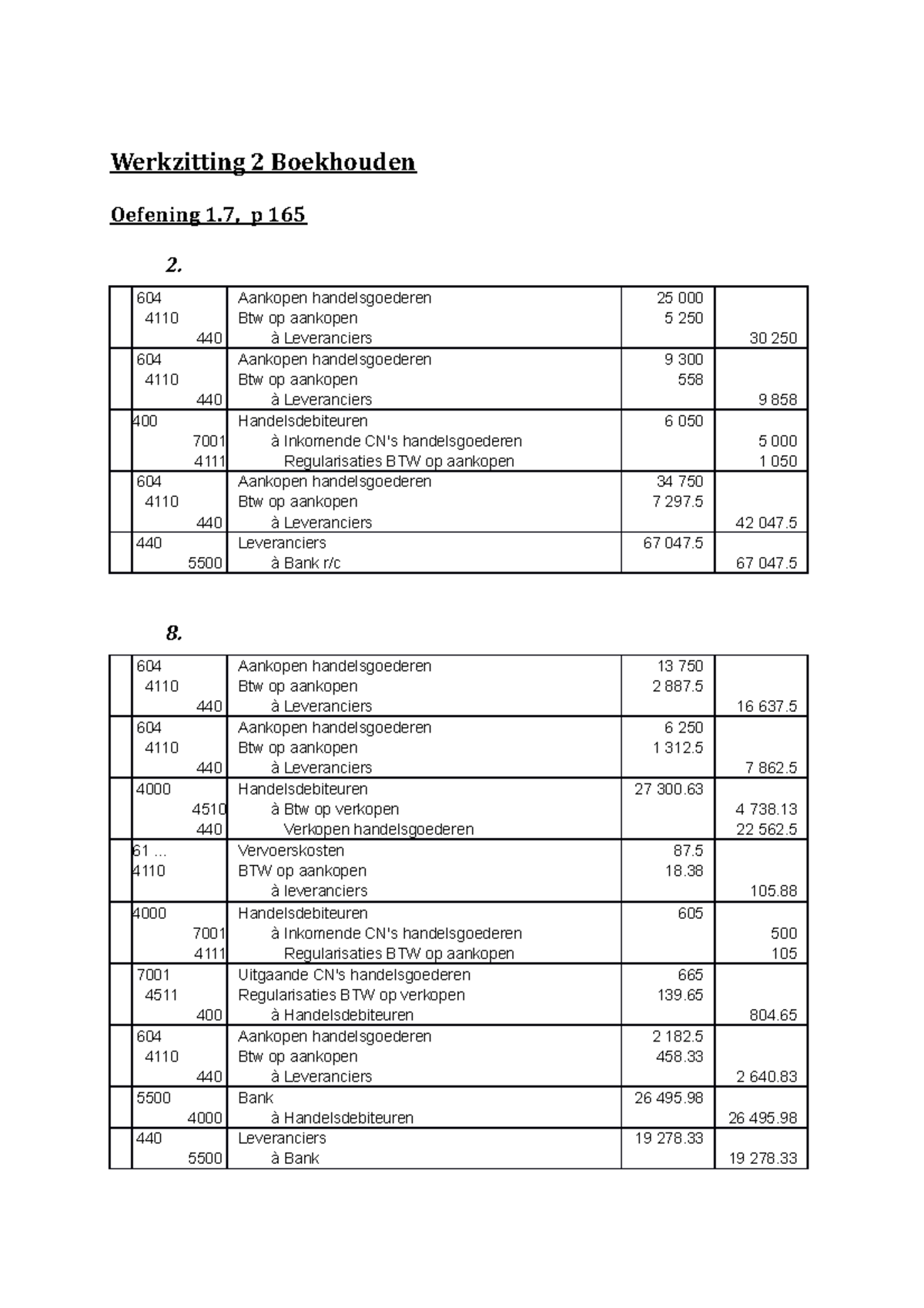 Werkzitting 2 Boekhouden - Werkzitting 2 Boekhouden Oefening 1, P 165 2 ...