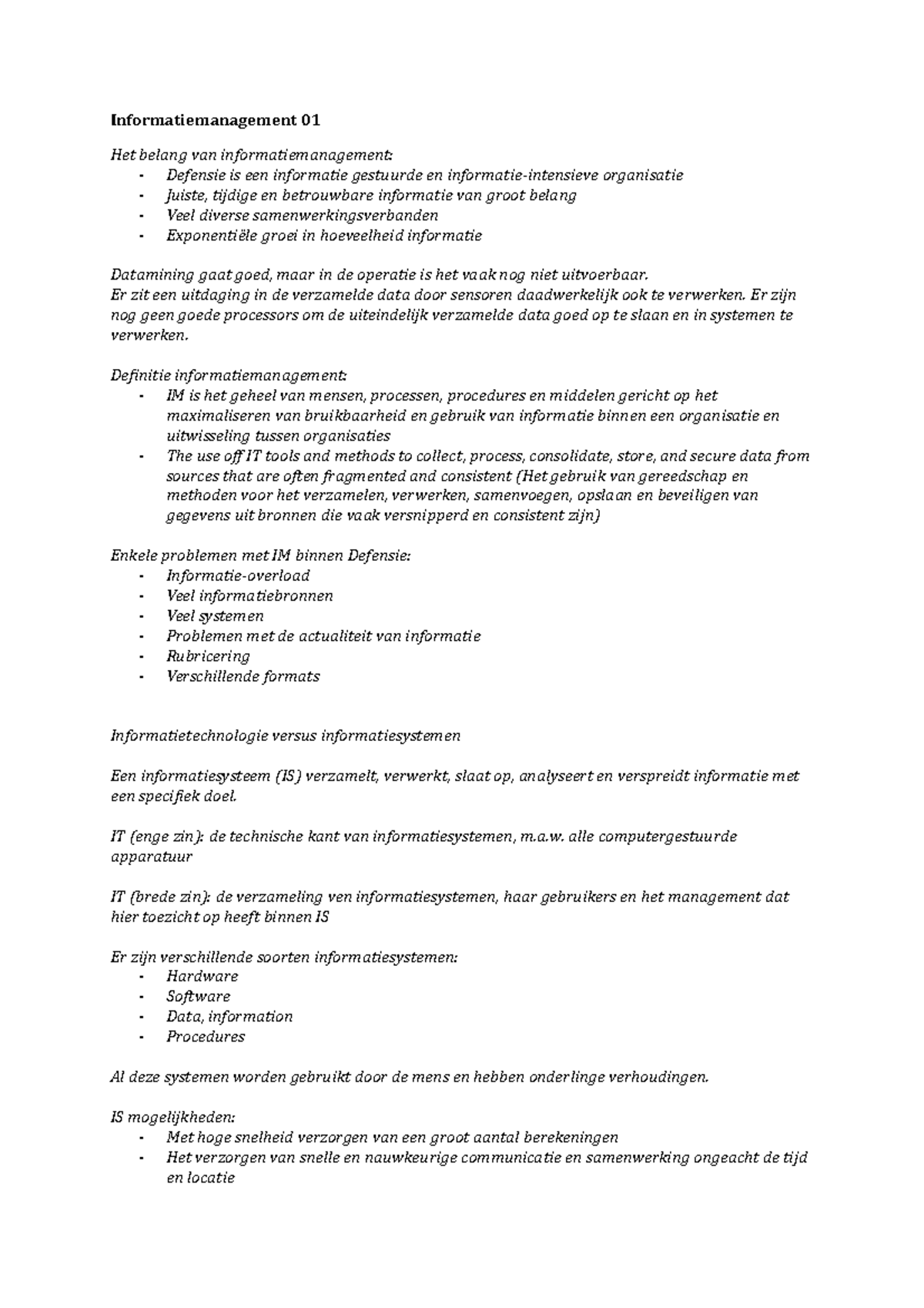 Samenvatting IM - Informatiemanagement 01 Het Belang Van ...