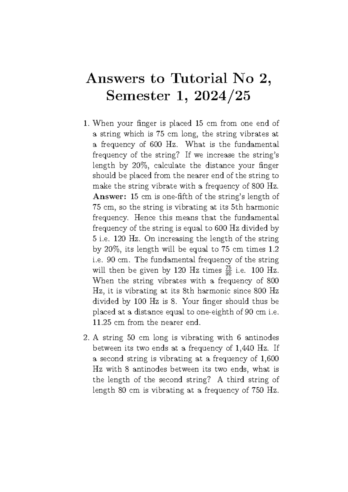 Tut2a25answers - tutorial answers - Answers to Tutorial No 2, Semester ...