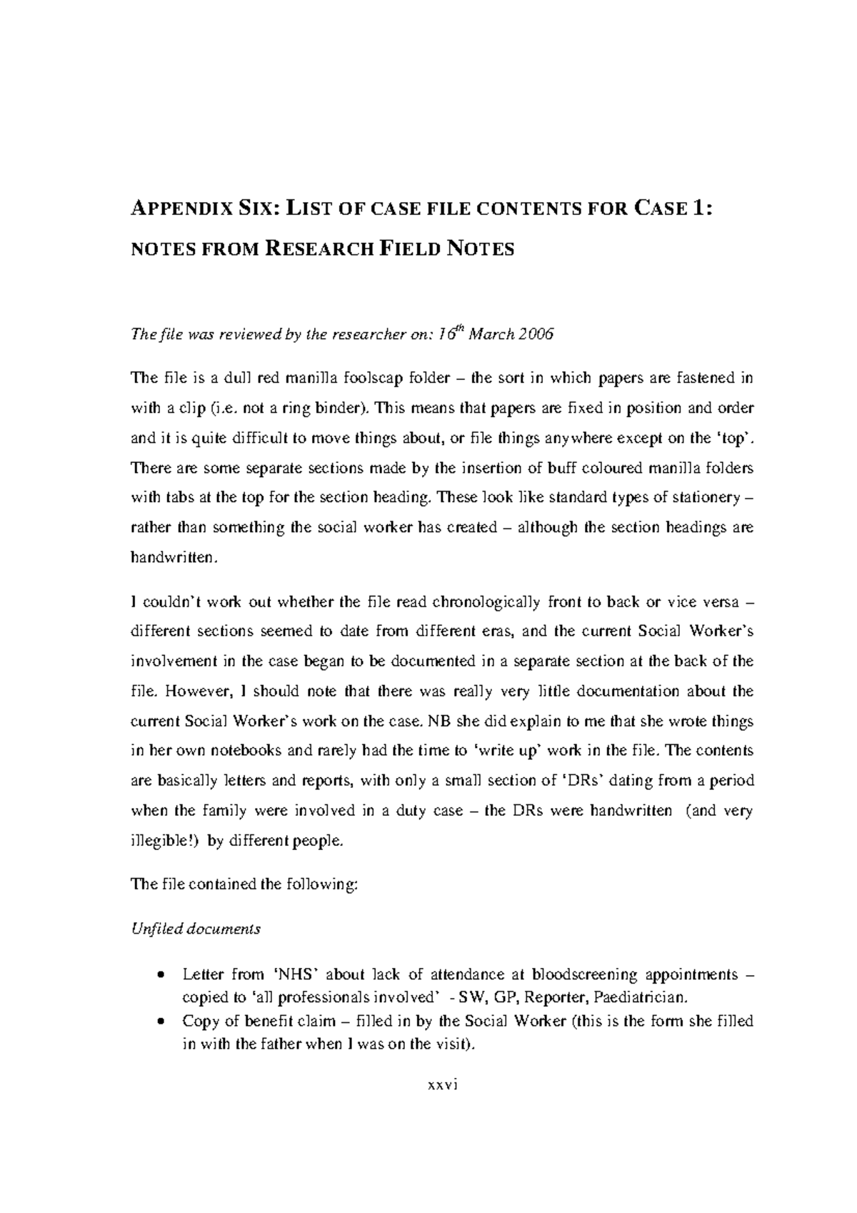 Documenting Inscription 42 xxvi APPENDIX SIX LIST OF CASE FILE
