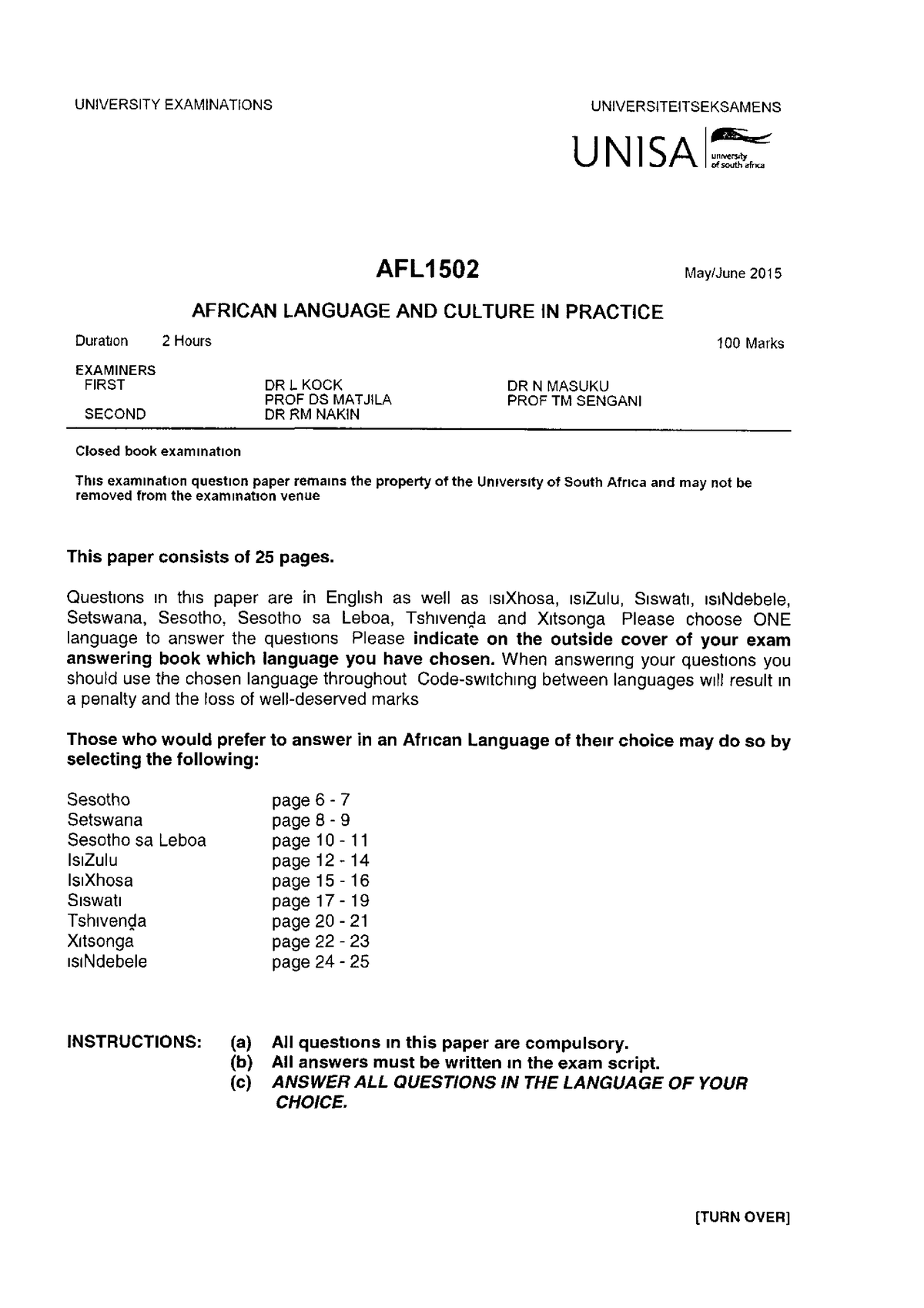 unisa research methodology past exam papers