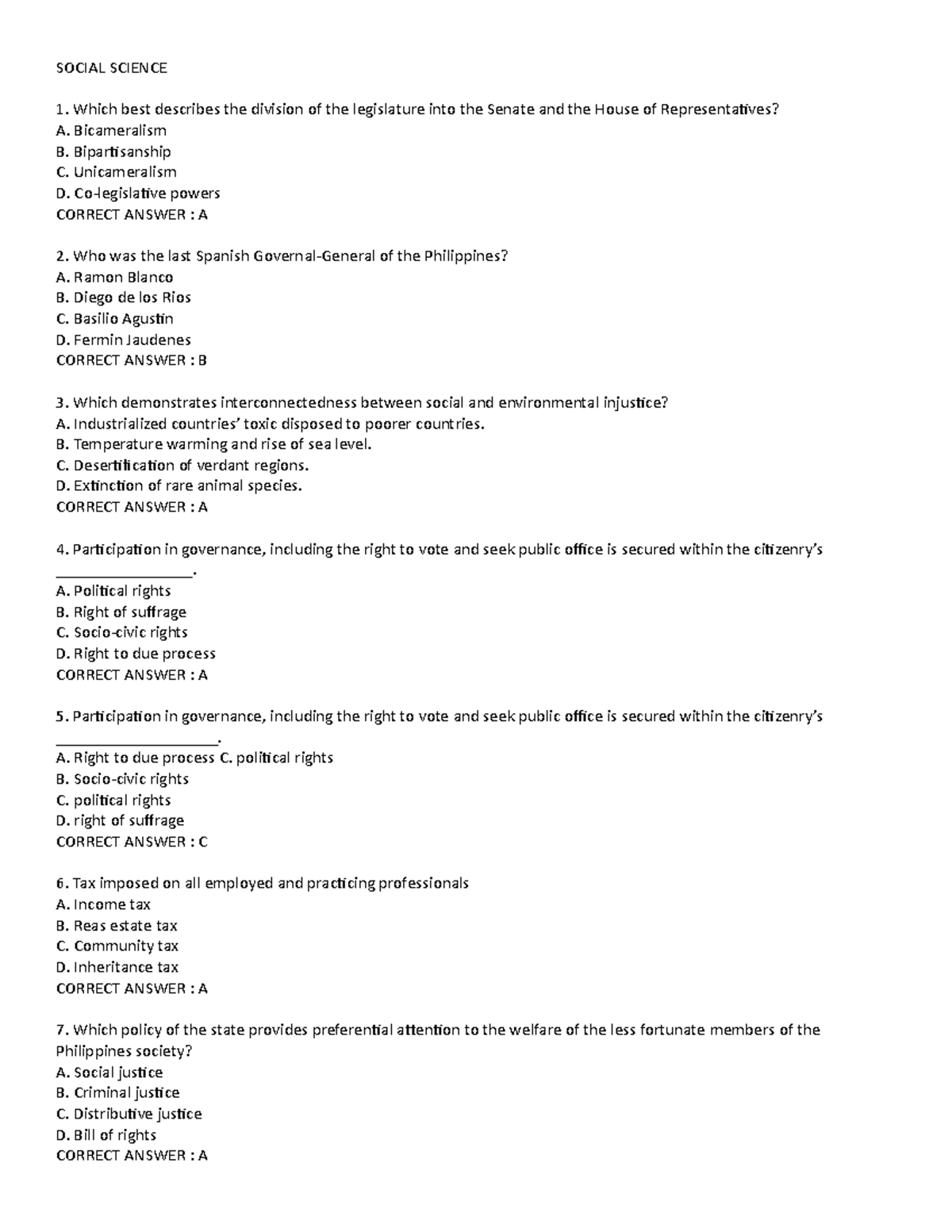 Gen Ed Social Science Drill 1 - SOCIAL SCIENCE Which best describes the ...