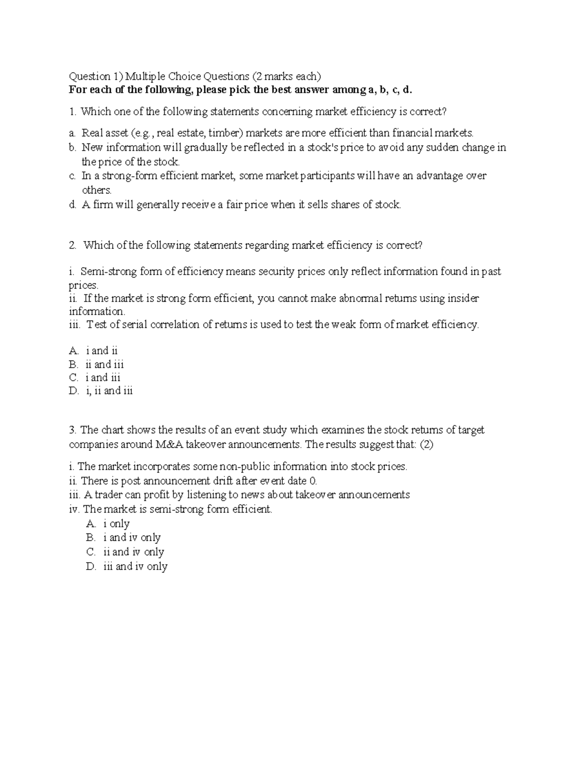 Quiz3 Practice Problems no solutions - Question 1) Multiple Choice ...