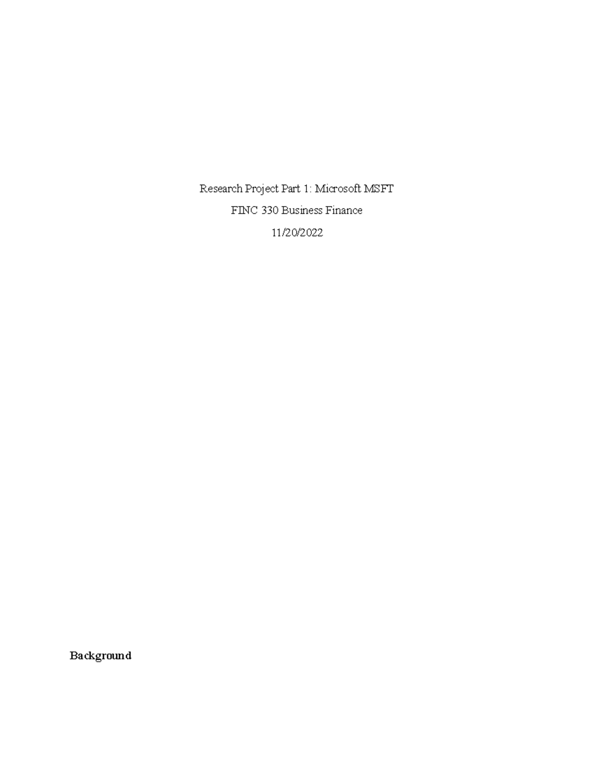 Research Project Part 1 Microsoft- ECON 330 - Research Project Part 1 ...