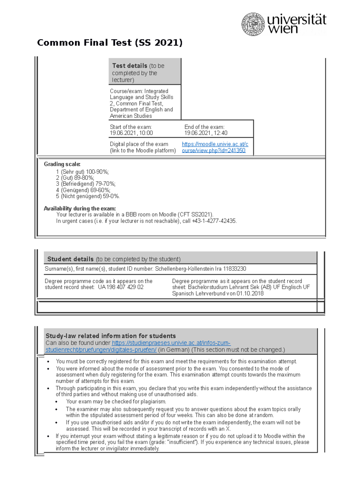 CFT Template SS2021 - Common Final Test (SS 2021) Test details (to be ...