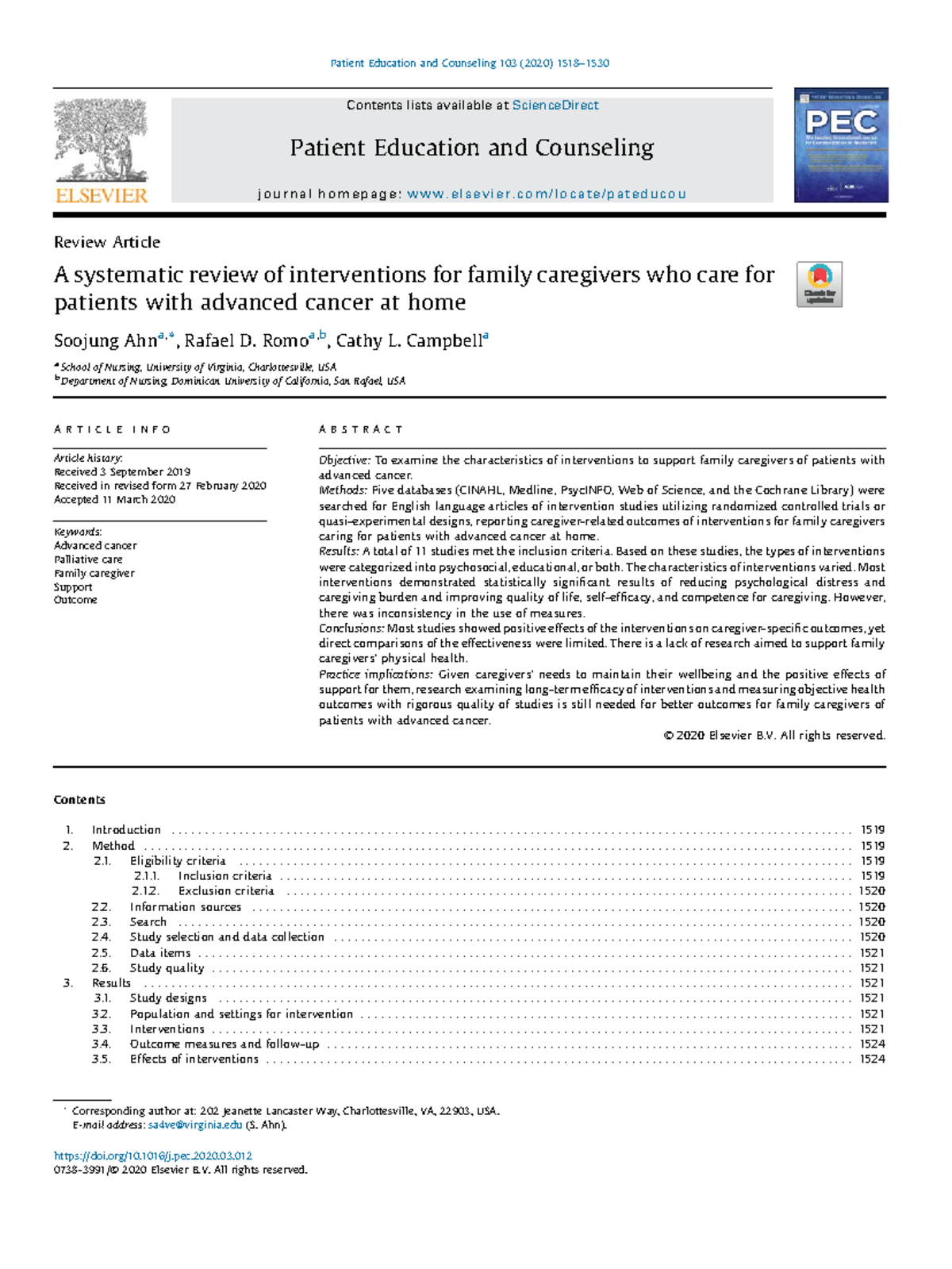 Ahn2020 - Cancer Research - Review Article A systematic review of ...