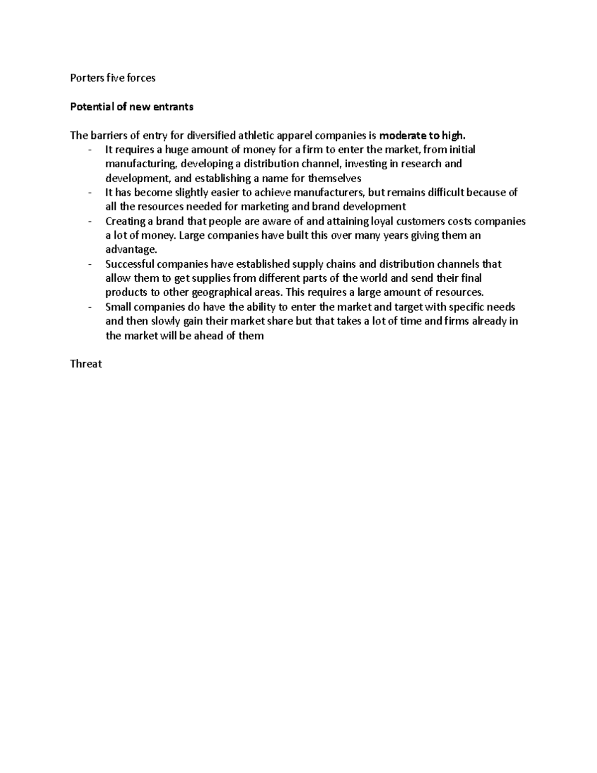 Porters five forces - Assignment - Porters five forces Potential of new ...