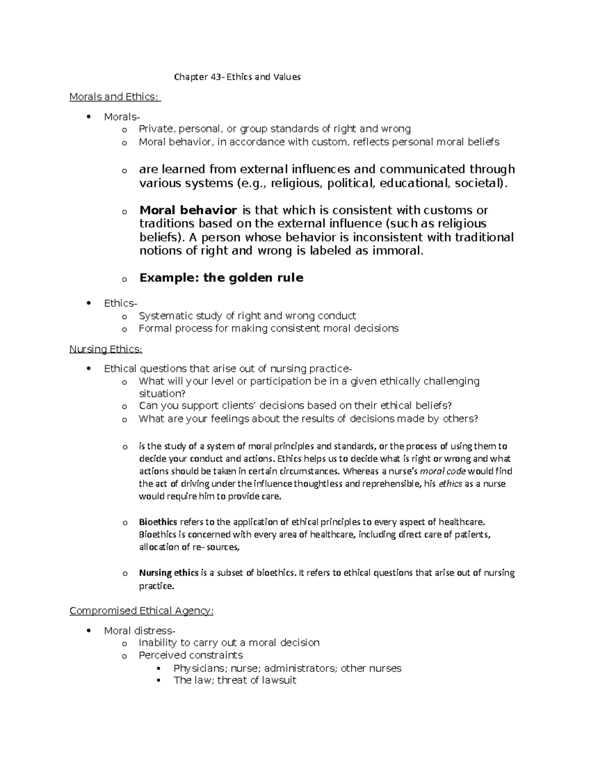 management chapter - Chapter 43- Ethics and Values Morals and Ethics ...