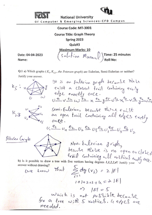 Solutions Of Graph Theory Homework - HOMEWORK 2 SOLUTIONS (1) Let G Be ...