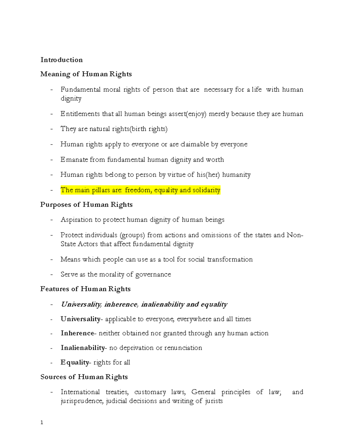 Human Right Lectures note - Introduction Meaning of Human Rights ...