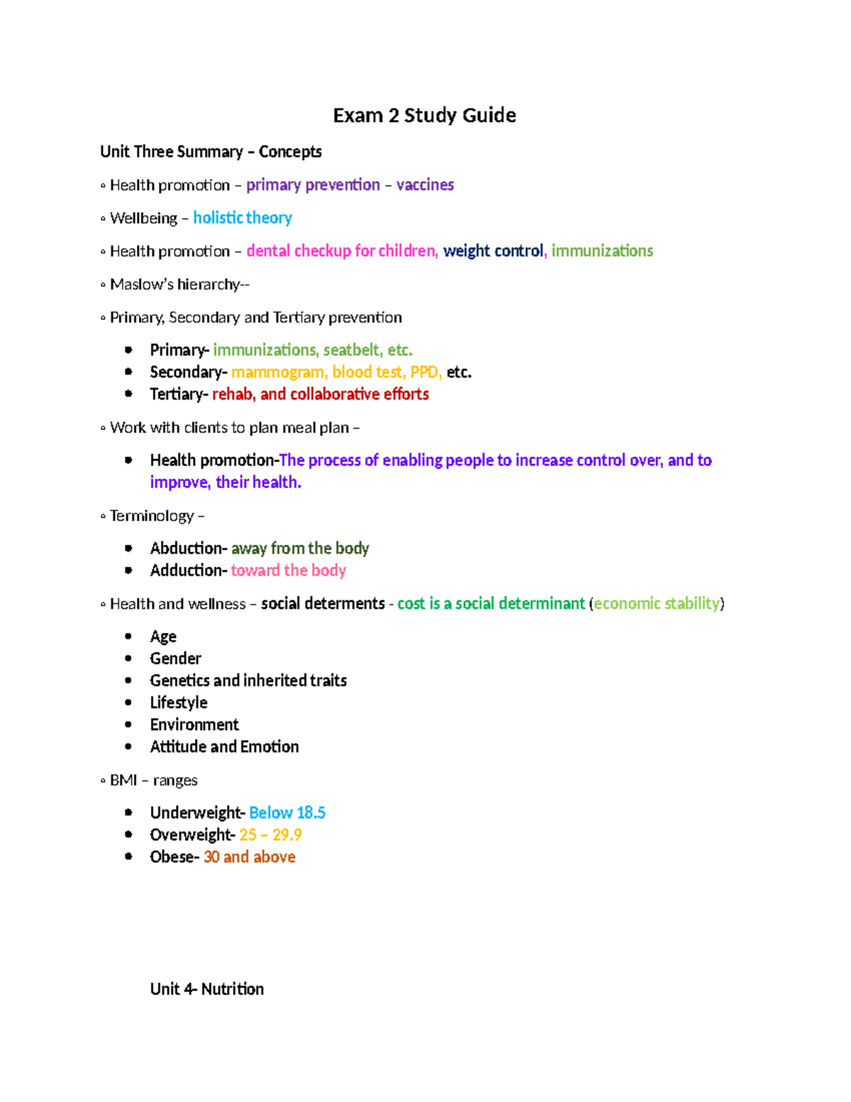 Exam 2 Study Guide - Exam 2 Study Guide Unit Three Summary – Concepts ...