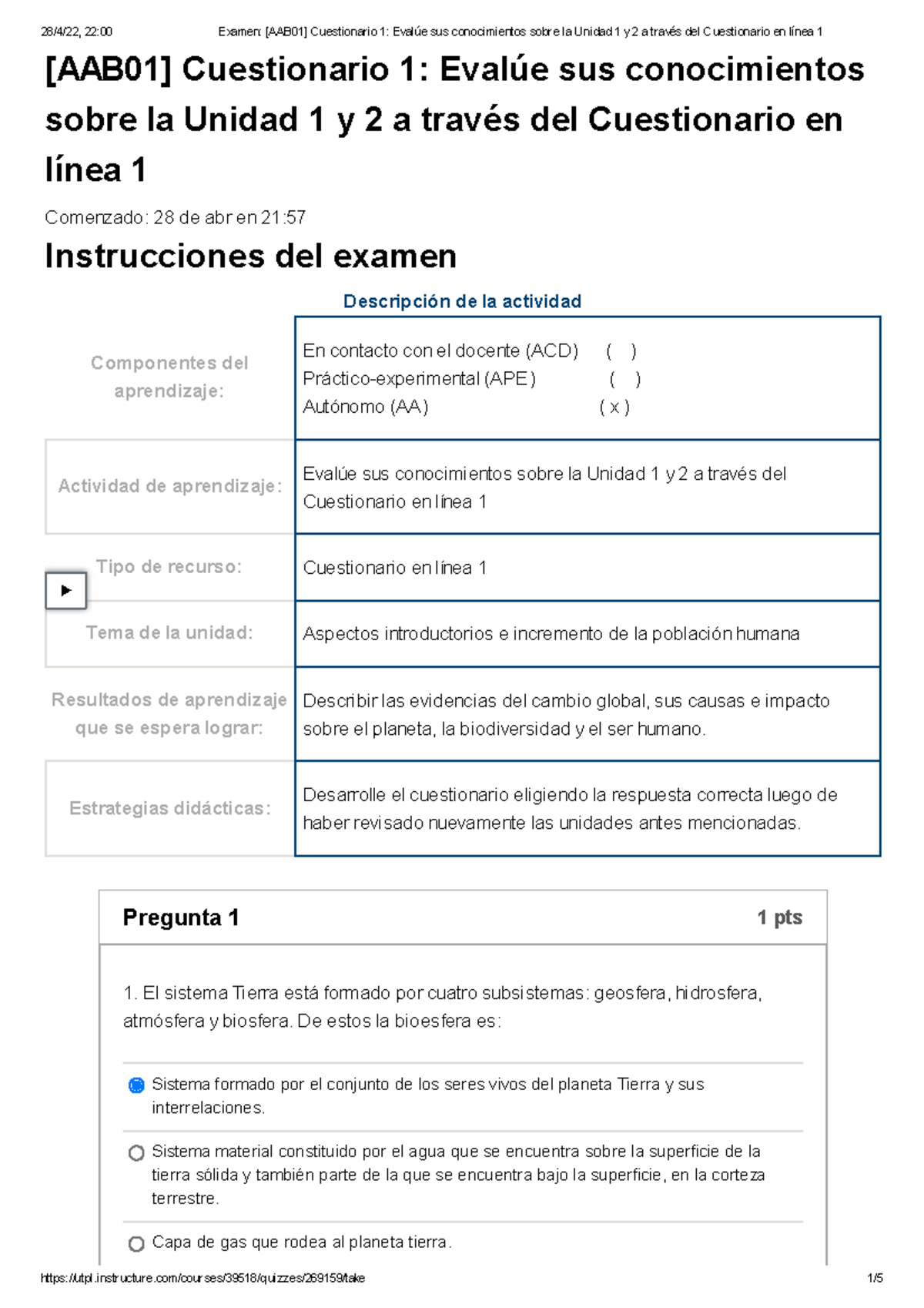 Examen [AAB01] Cuestionario 1 Evalúe Sus Conocimientos Sobre La Unidad ...