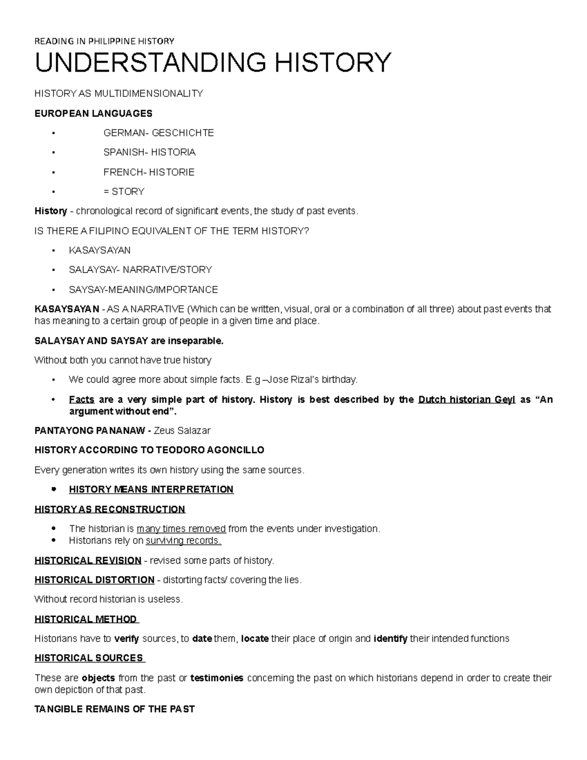 Understanding History Reviewer - READING IN PHILIPPINE HISTORY ...