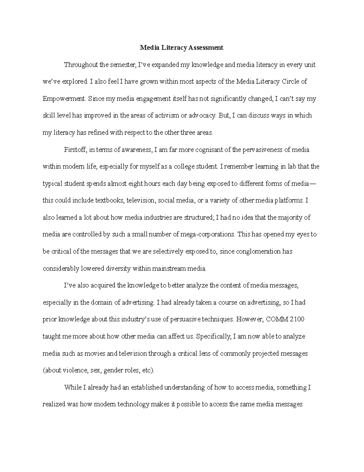 media literacy reflection essay