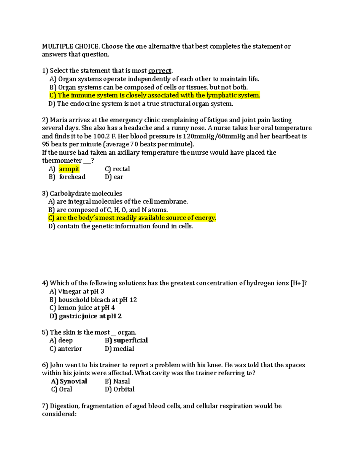 Multiple Choice Practice Exam 1 Questions - MULTIPLE CHOICE. Choose The ...