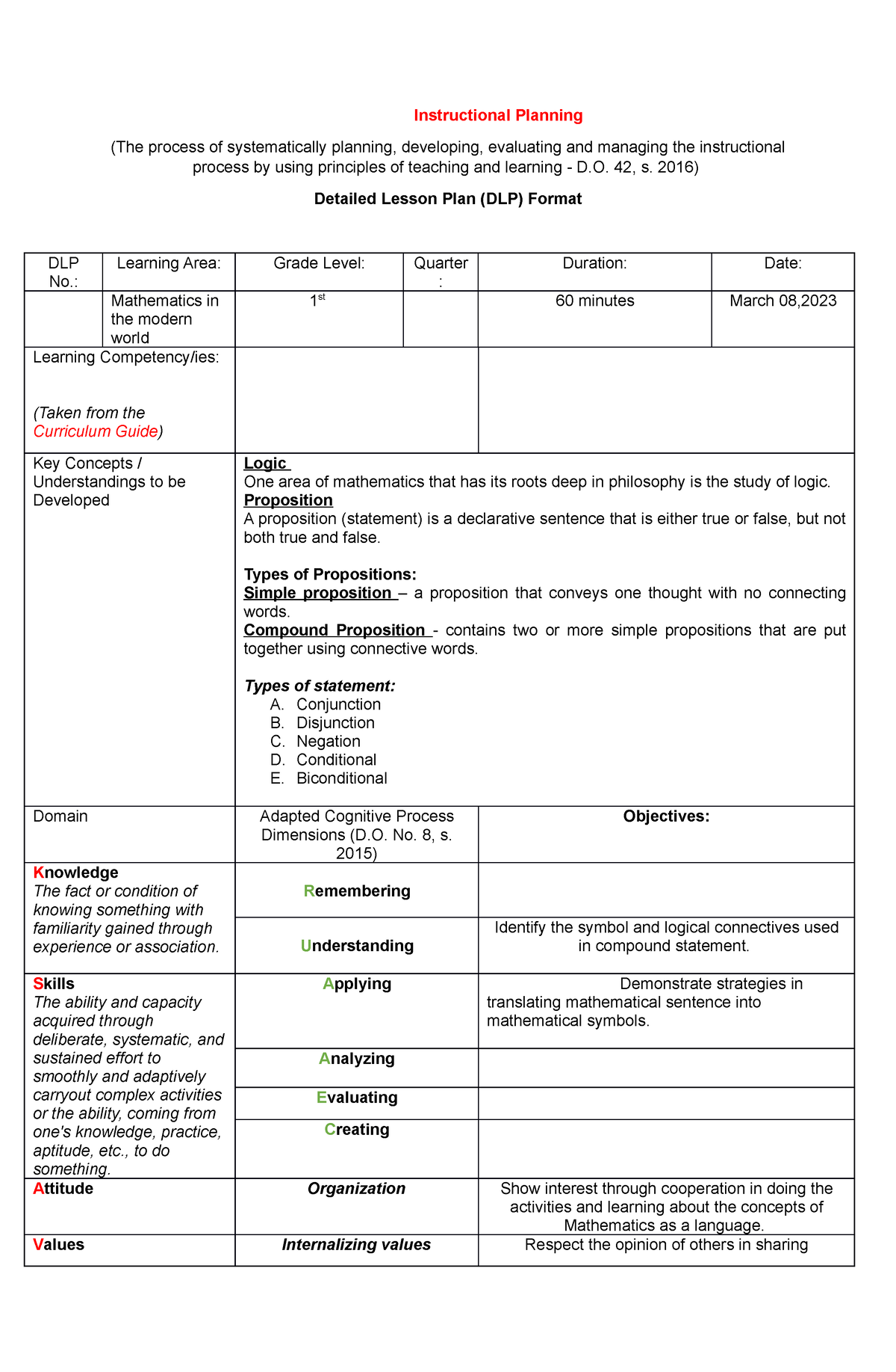 Lesson Plan Part 1 - This Might Help You :) - Instructional Planning ...