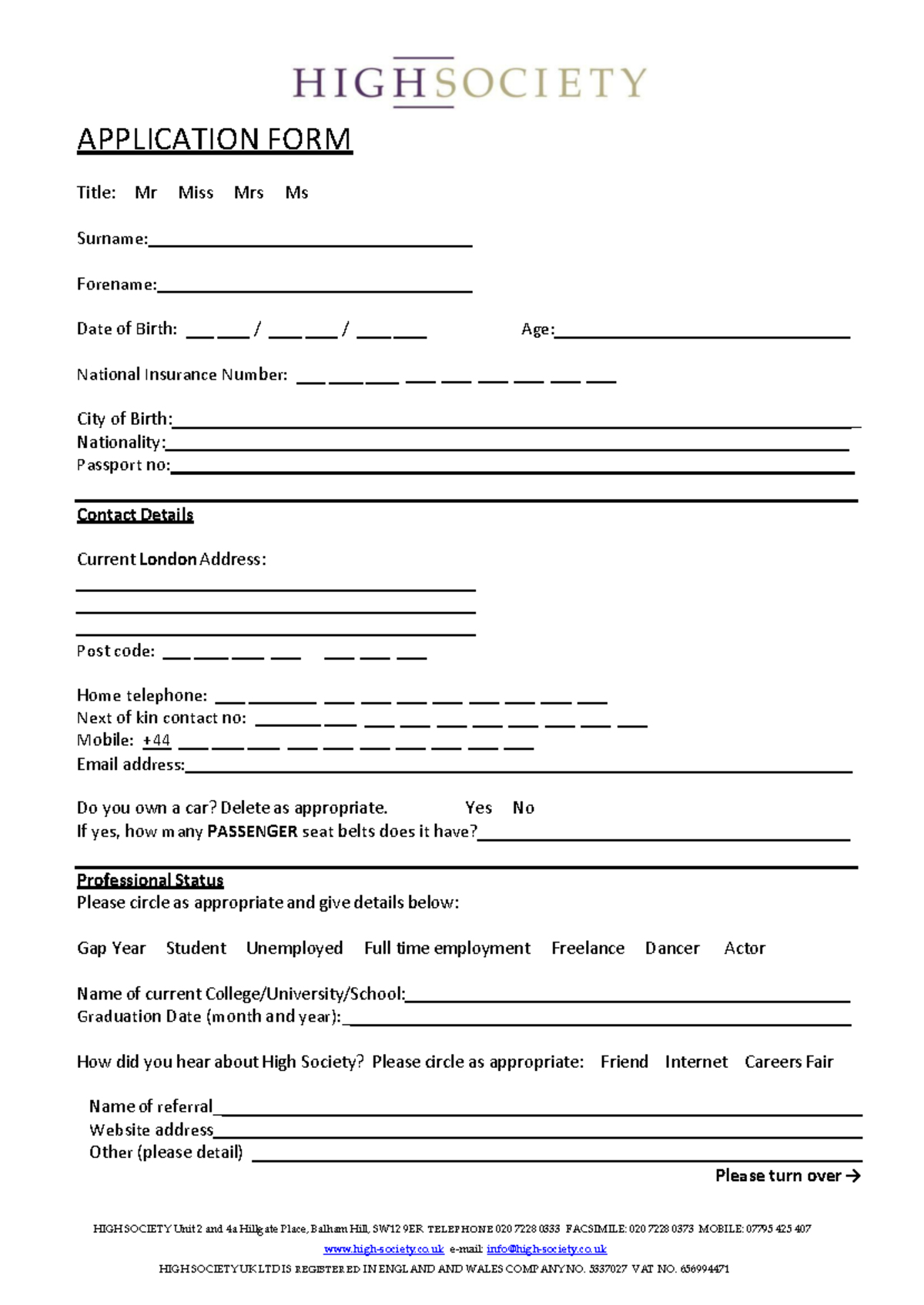 Application form - Yes this is work - HIGH SOCIETY Unit 2 and 4a ...