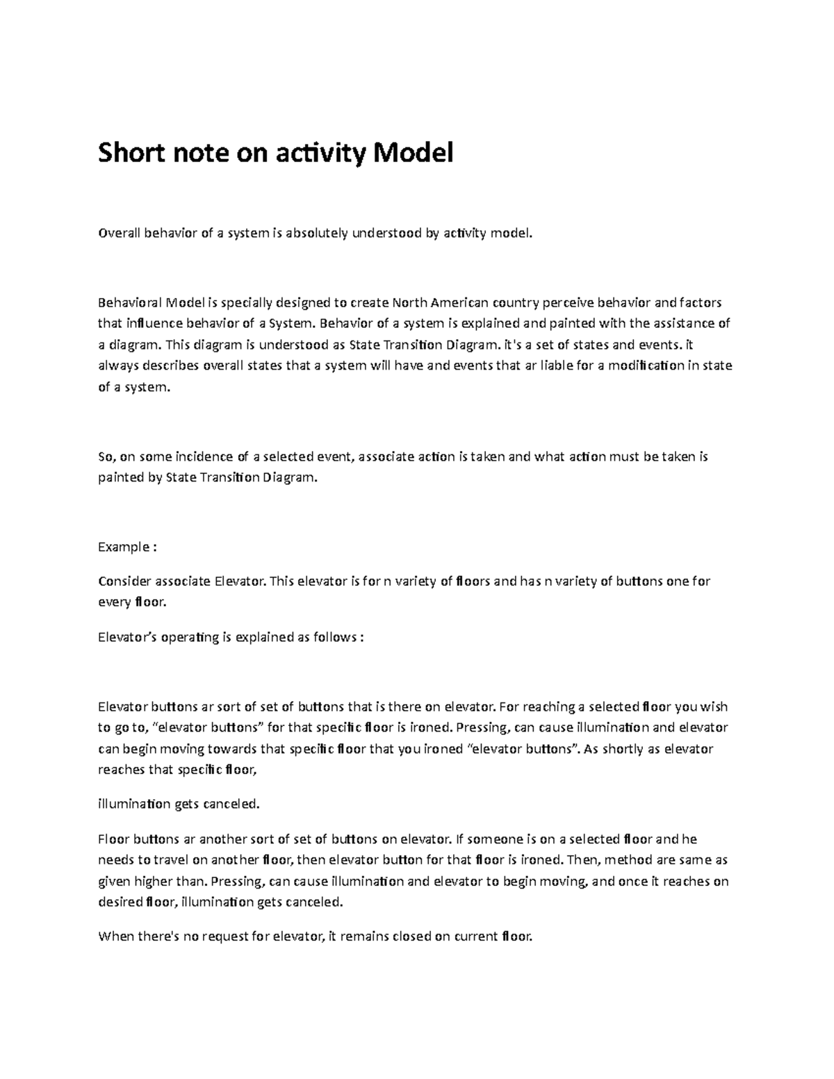 Short note on activity Model - Short note on activity Model Overall ...