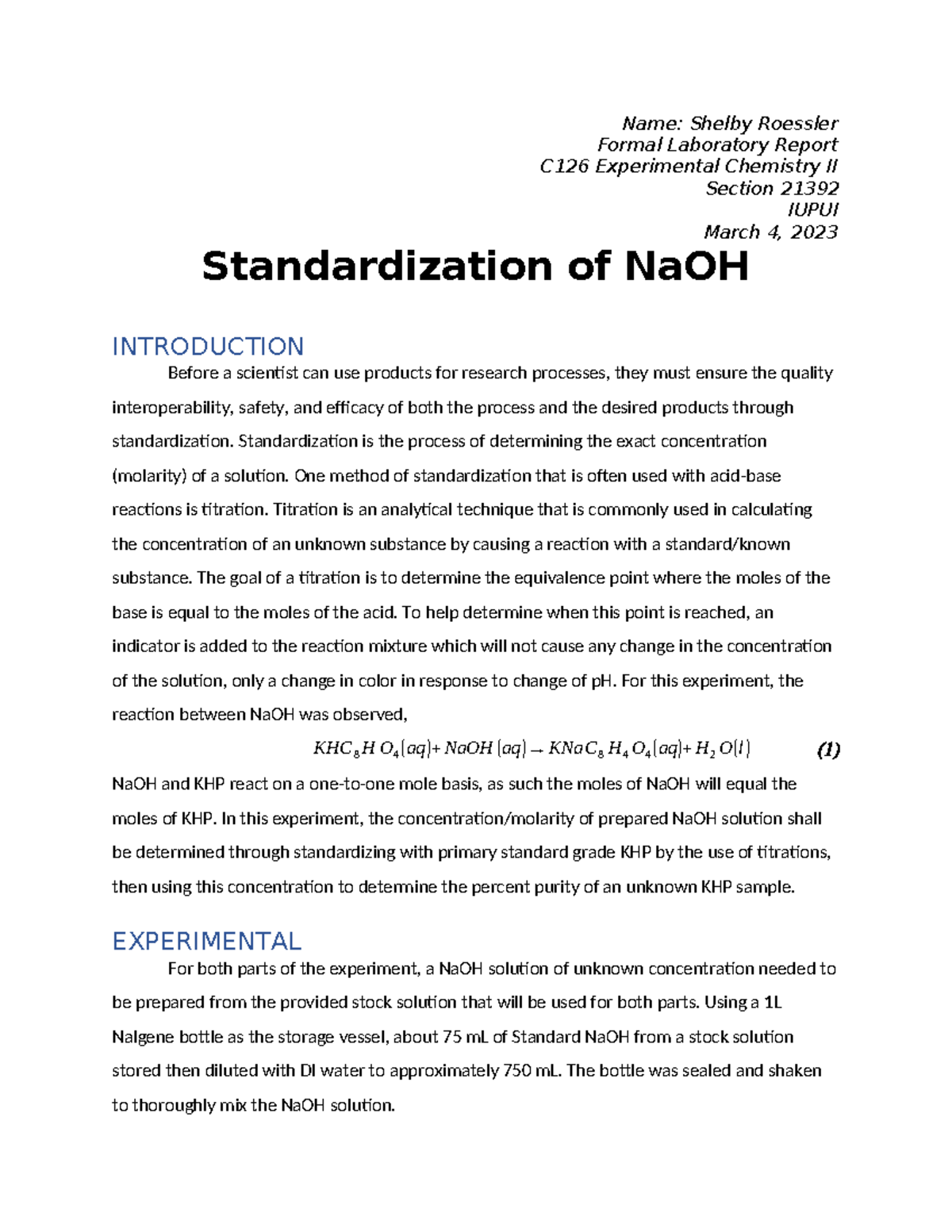 Formal Lab Report 1 - Name: Shelby Roessler Formal Laboratory Report ...