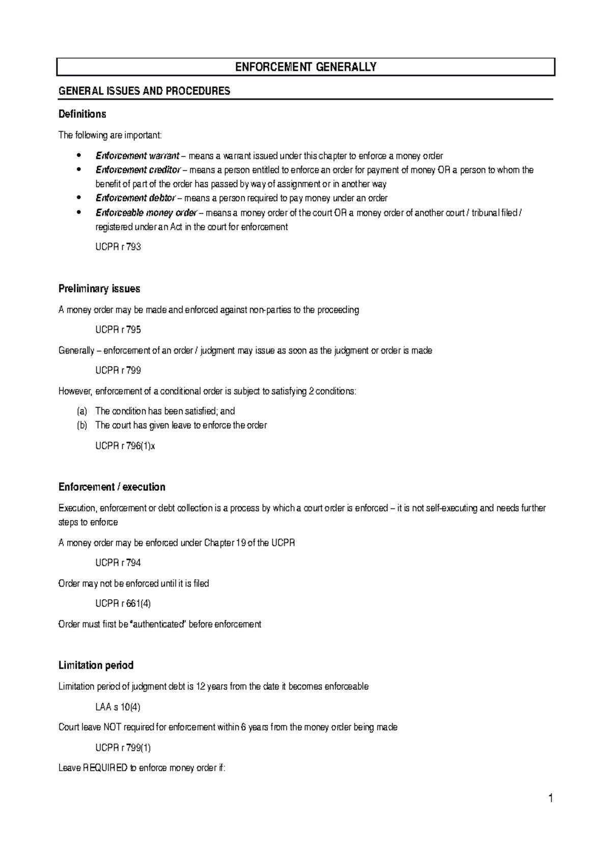 11.0 Enforcement lecture notes - ENFORCEMENT GENERALLY GENERAL ISSUES ...