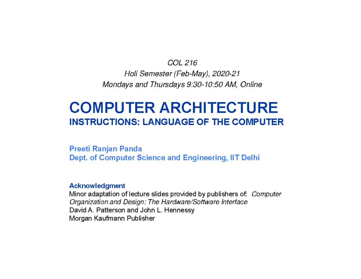 Chapter 02-Assembly Language - COMPUTER ARCHITECTURE INSTRUCTIONS ...