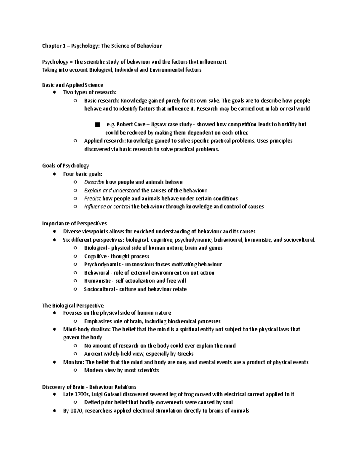 Psych 1000 Bible - Notes - Chapter 1 – Psychology: The Science of ...
