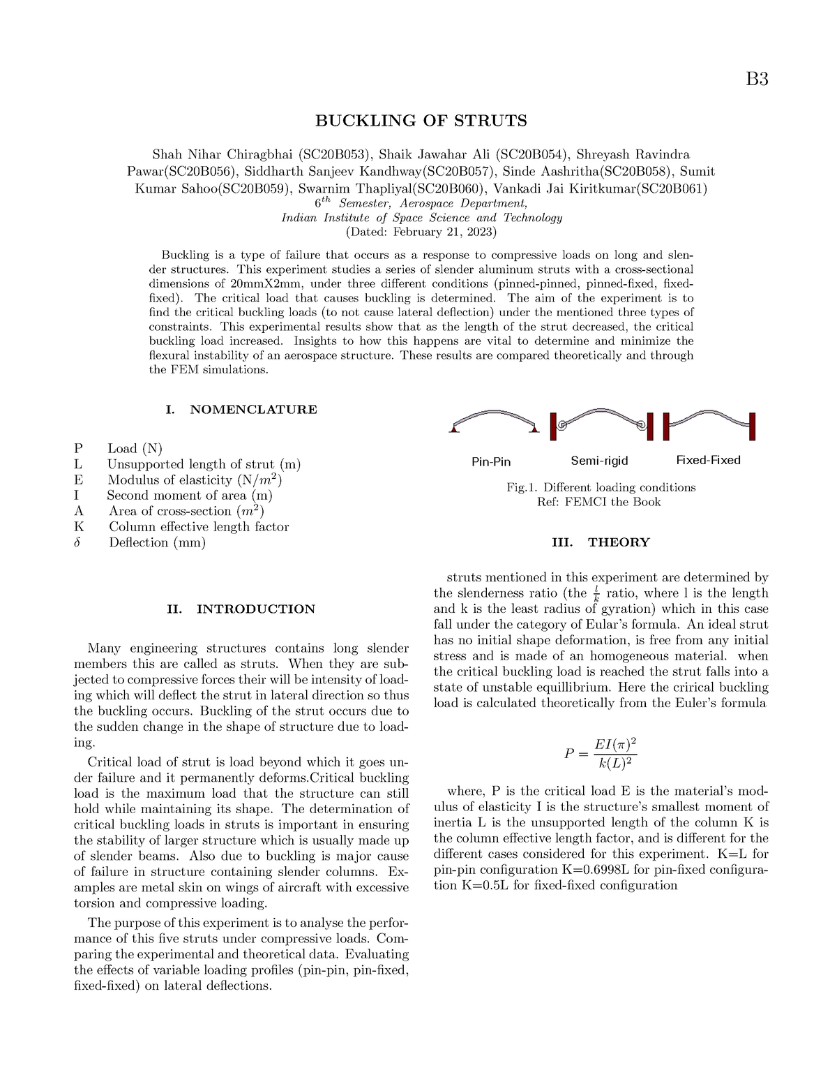 Structures Lab B3 - Buckling Lab Report - B BUCKLING OF STRUTS Shah ...